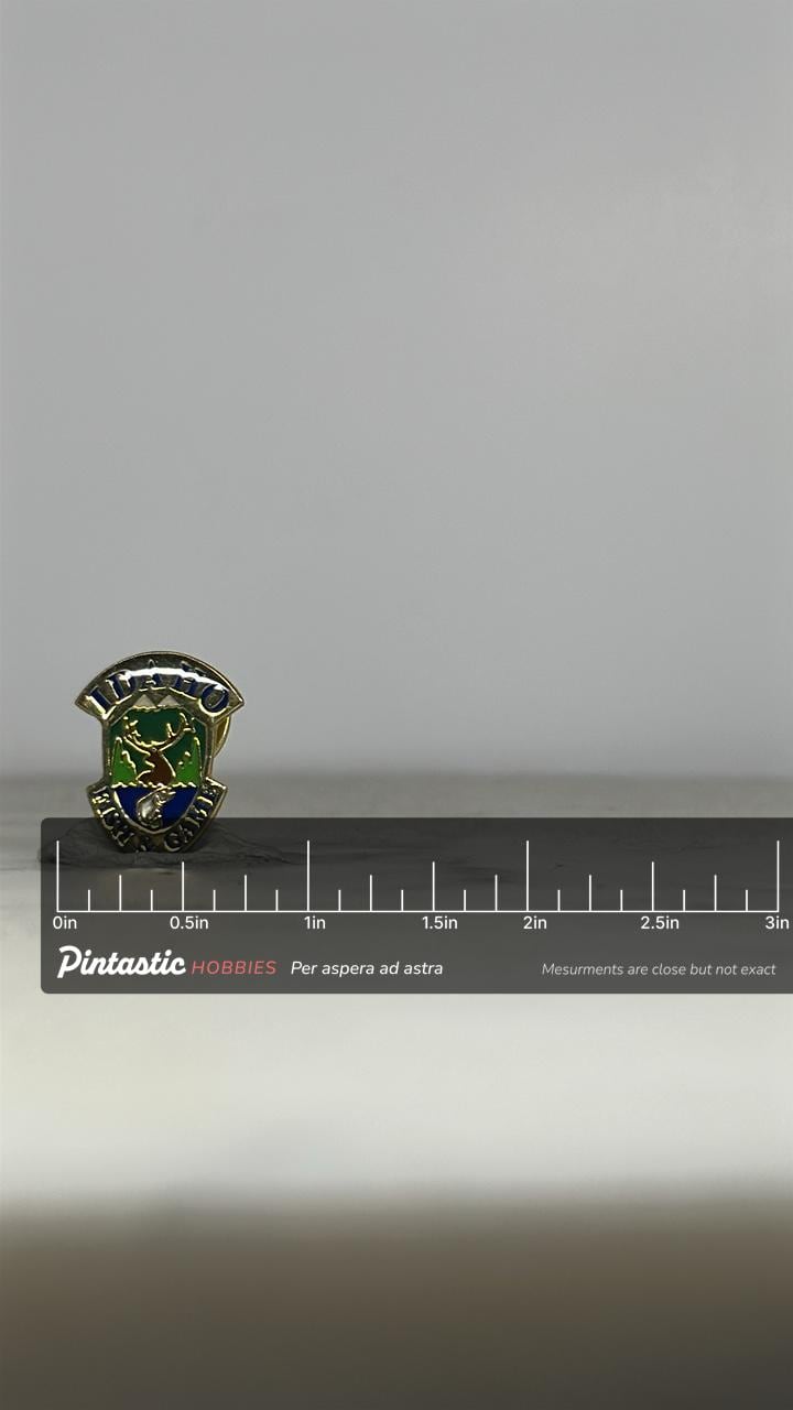 Idaho Fish & Game Pin: Gold Enamel Crest - Wildlife Agency Accessory with ruler overlay for size reference