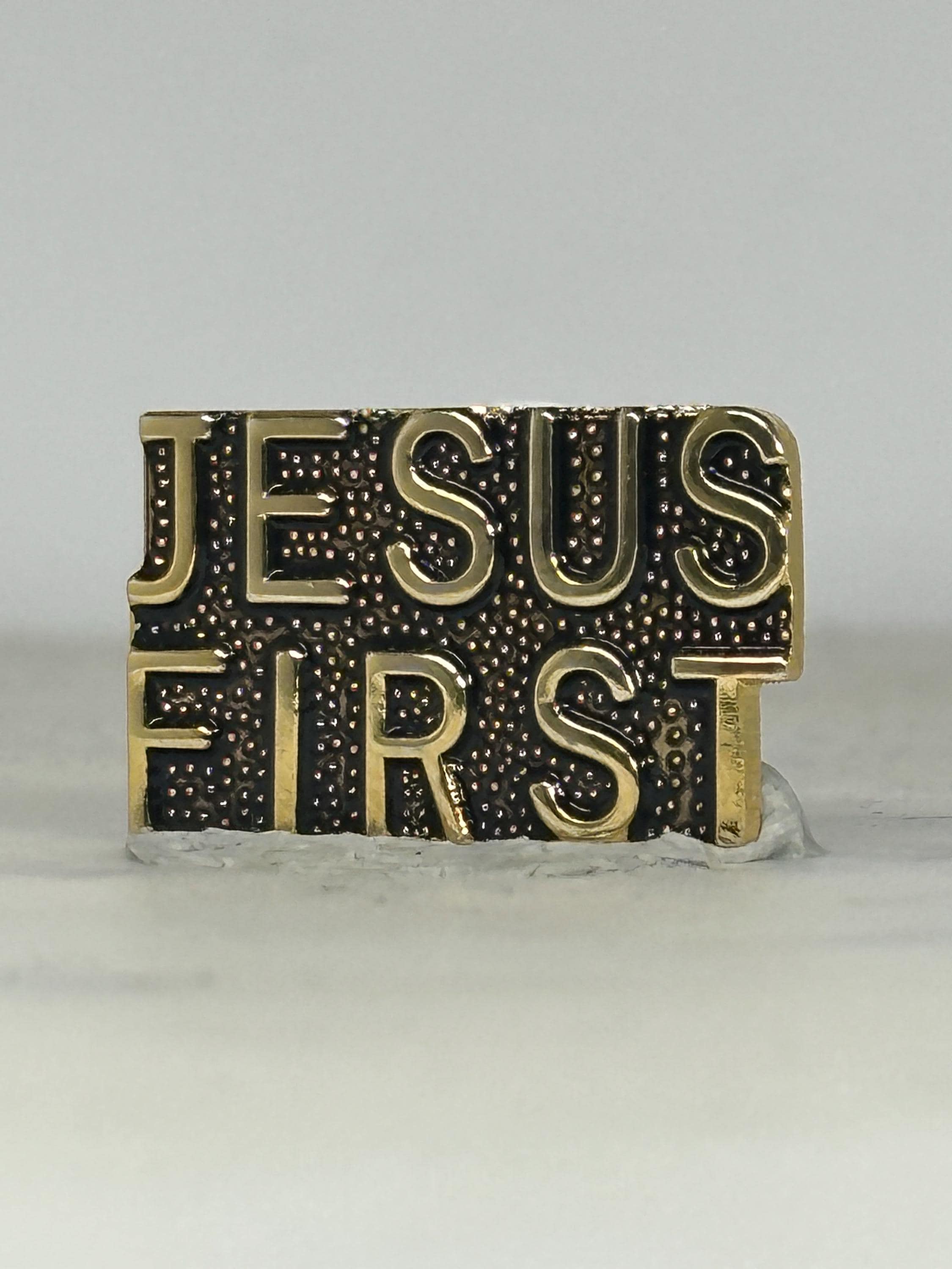 Jesus First Enamel Pin: Textured Gold Tone - Faith-Based Accessory