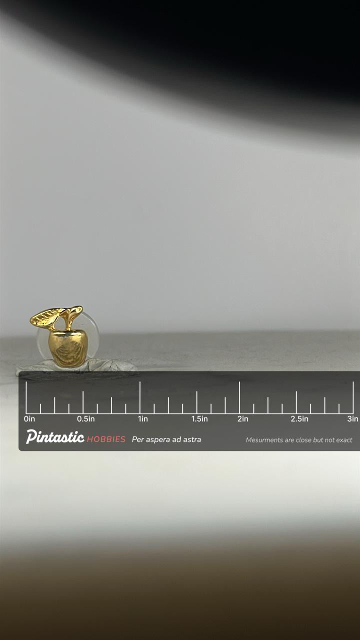 Golden Apple Lapel Pin: Polished Gold Finish - Vintage Style Accessory with ruler overlay for size reference