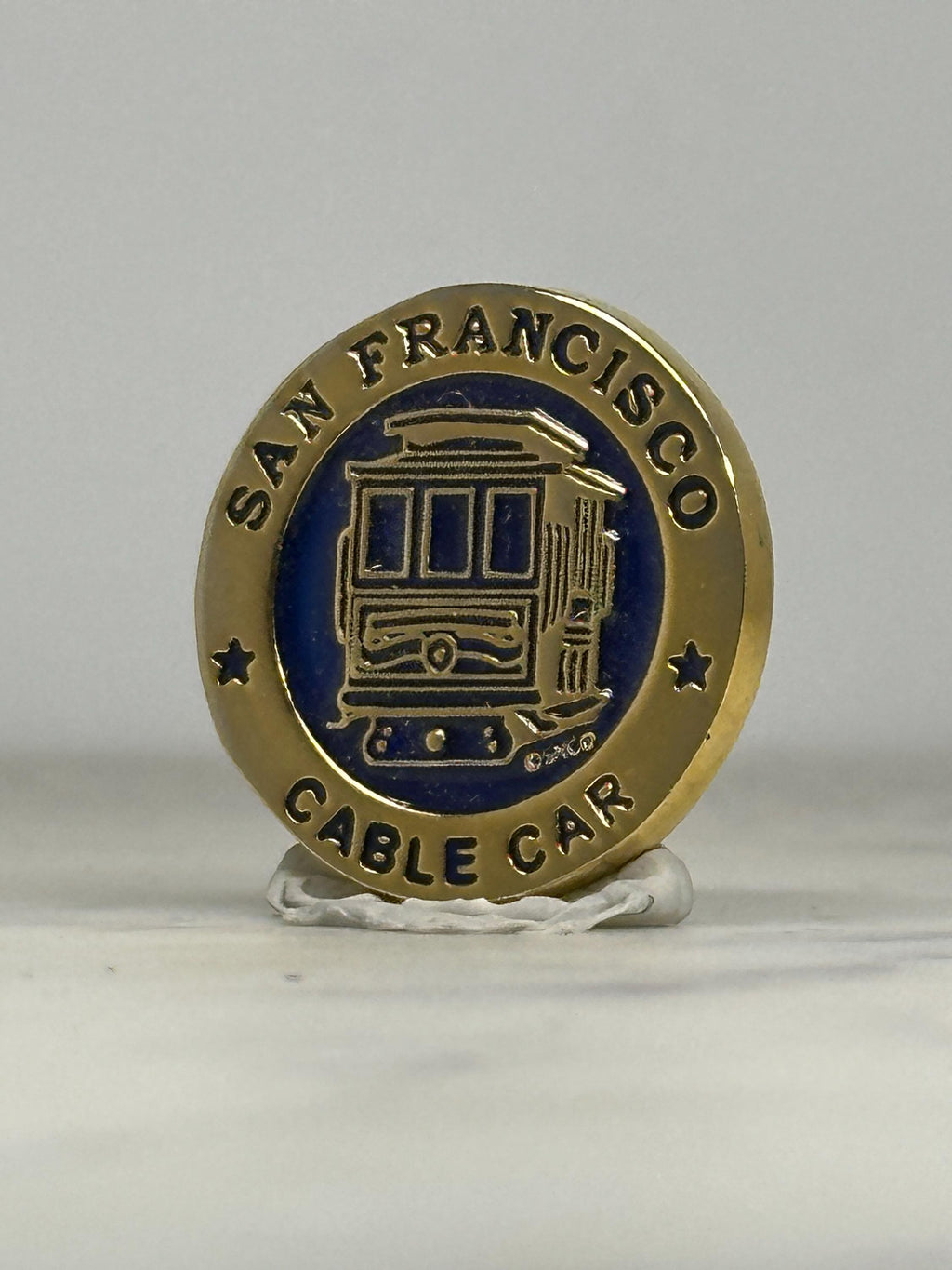 San Francisco Cable Car Pin: Gold Enamel Round - Vintage Travel Accessory