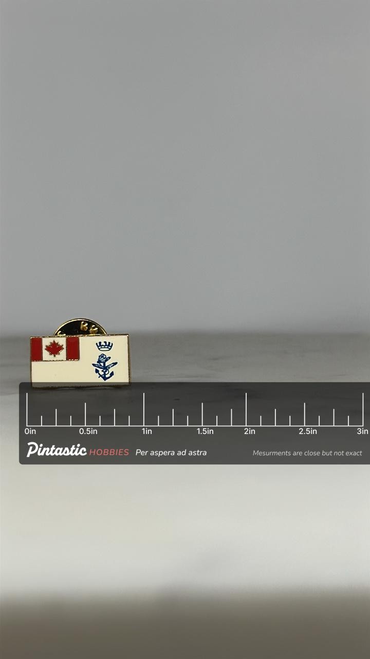 Canadian Naval Enamel Pin: Red & White Flag Design - Vintage Military Accessory with ruler overlay for size reference