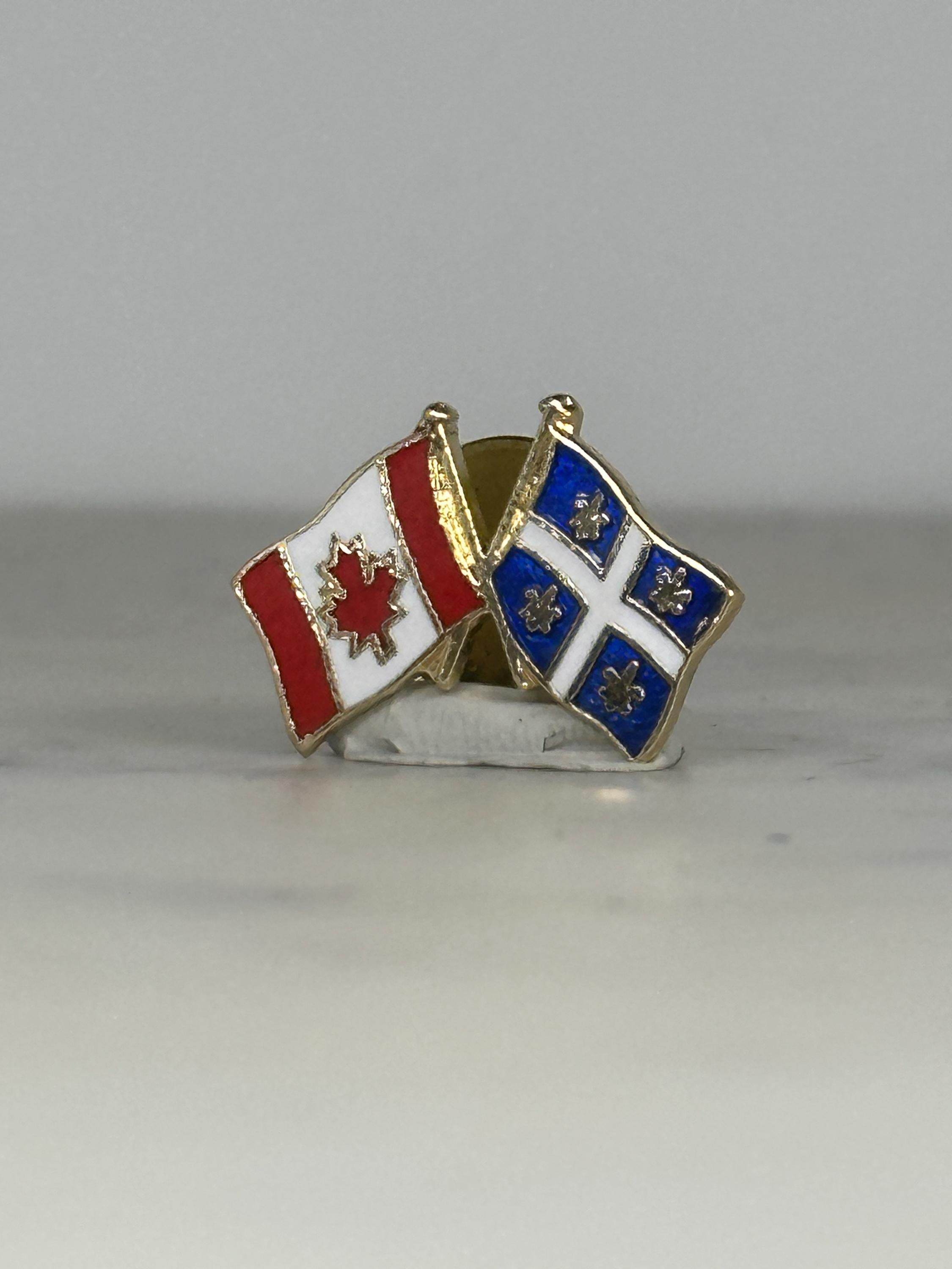 Canada Quebec Flag Pin: Gold Trim Enamel - Patriotic Accessory