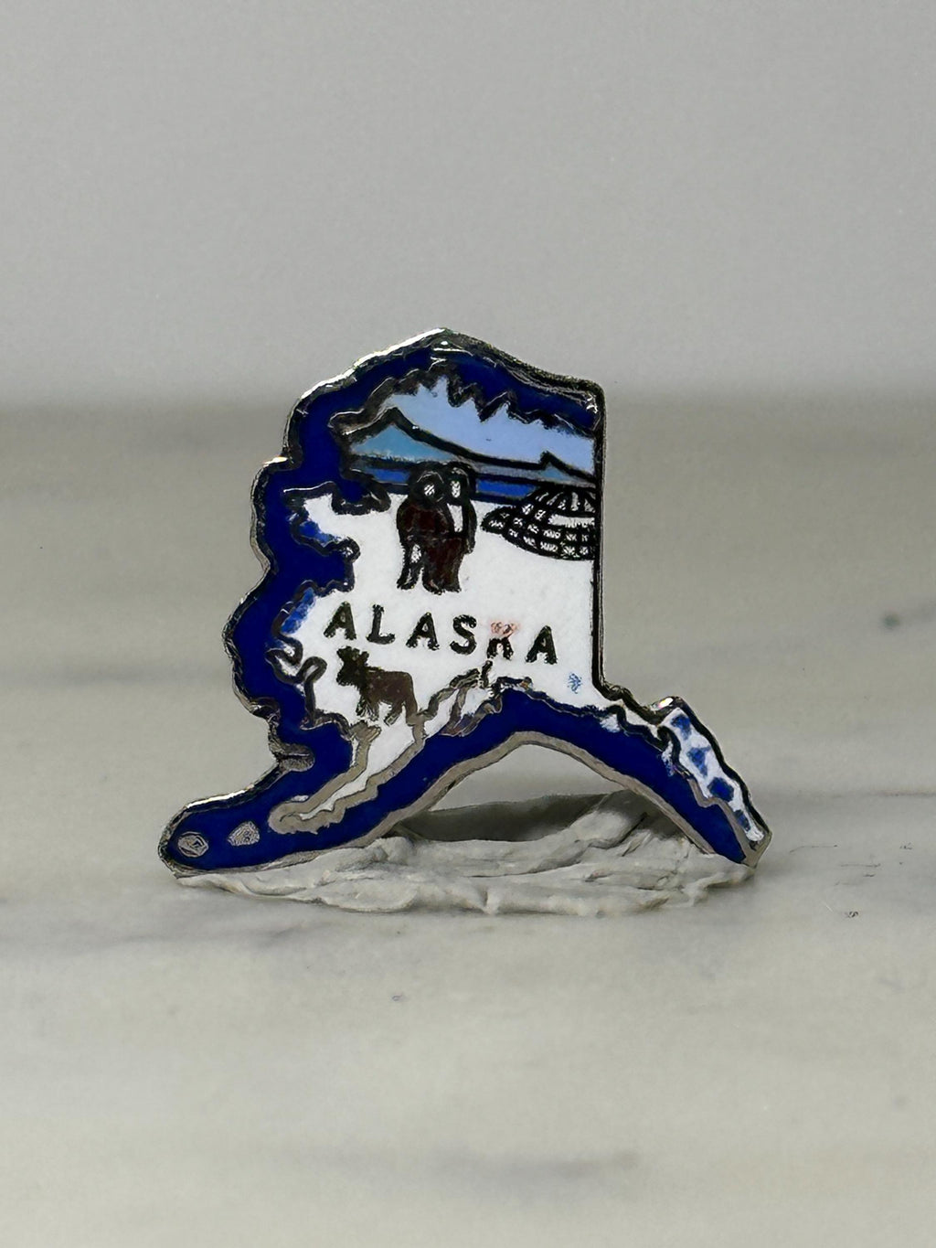 Alaska State Souvenir Pin: Blue Enamel Outline - Vintage Travel Accessory