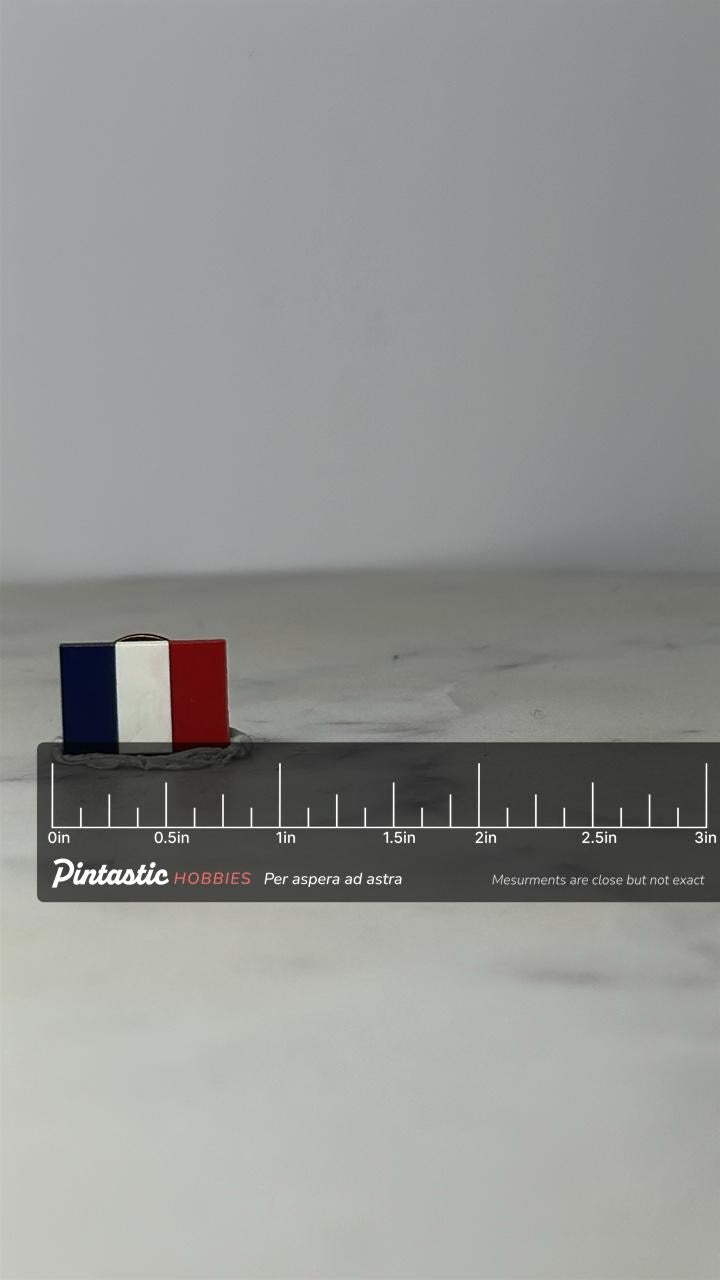 French Flag Lapel Pin: Enamel Red White Blue - Patriotic Accessory with ruler overlay for size reference