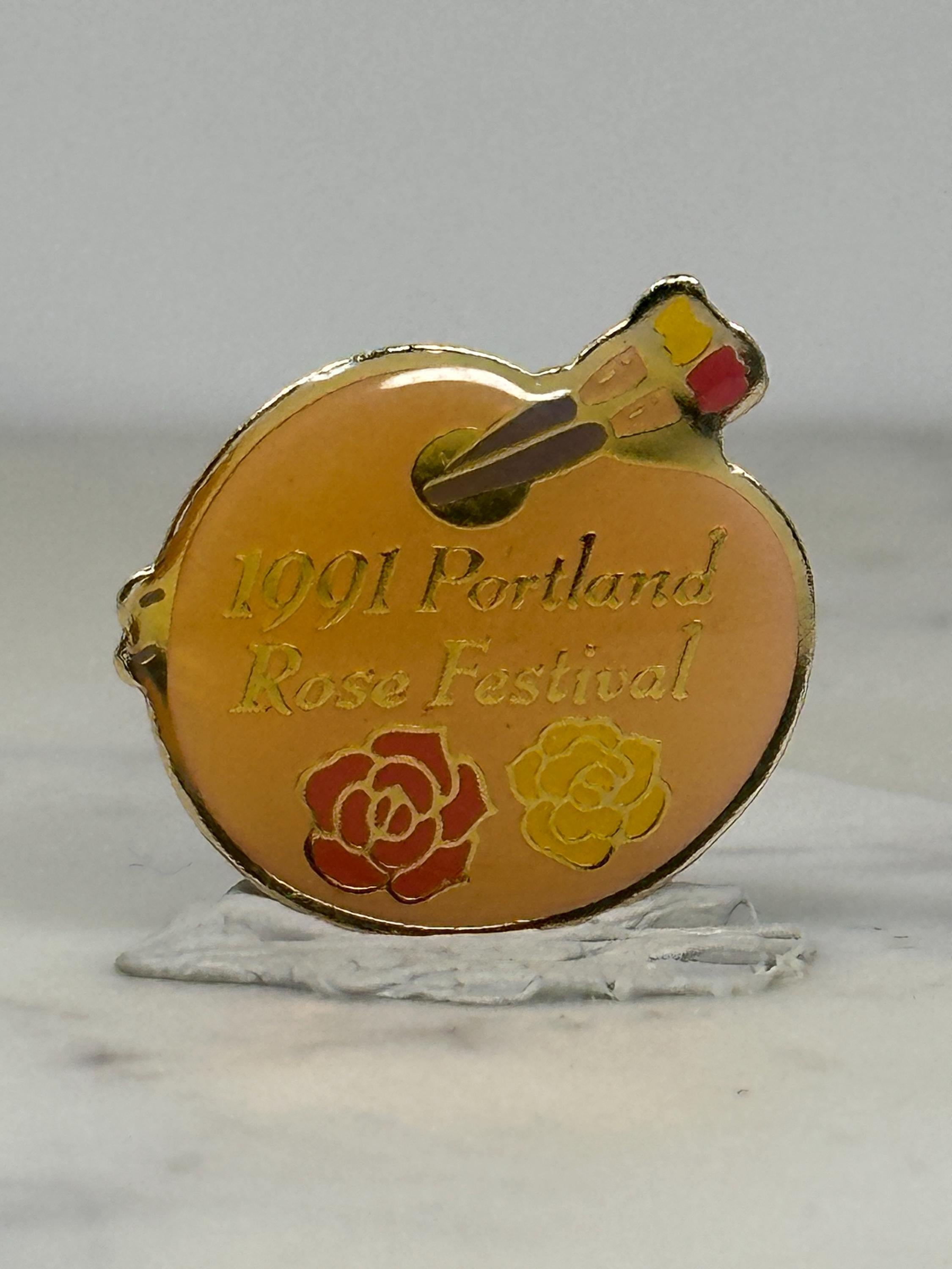 1991 Portland Rose Festival Pin: Gold Enamel Palette - Vintage Event Accessory