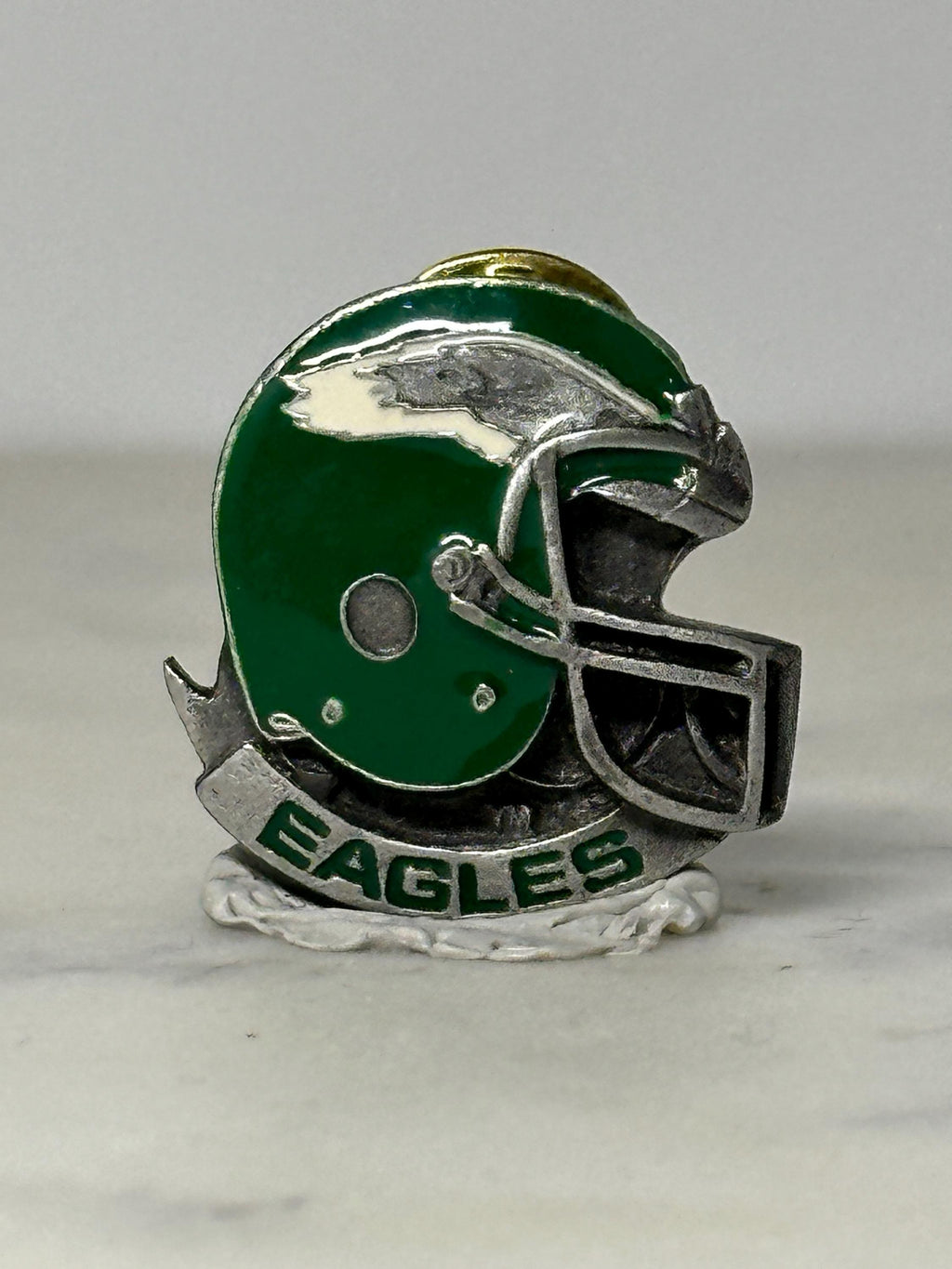 Philadelphia Eagles Helmet Pin: Green Silver Enamel - Vintage Sports Accessory