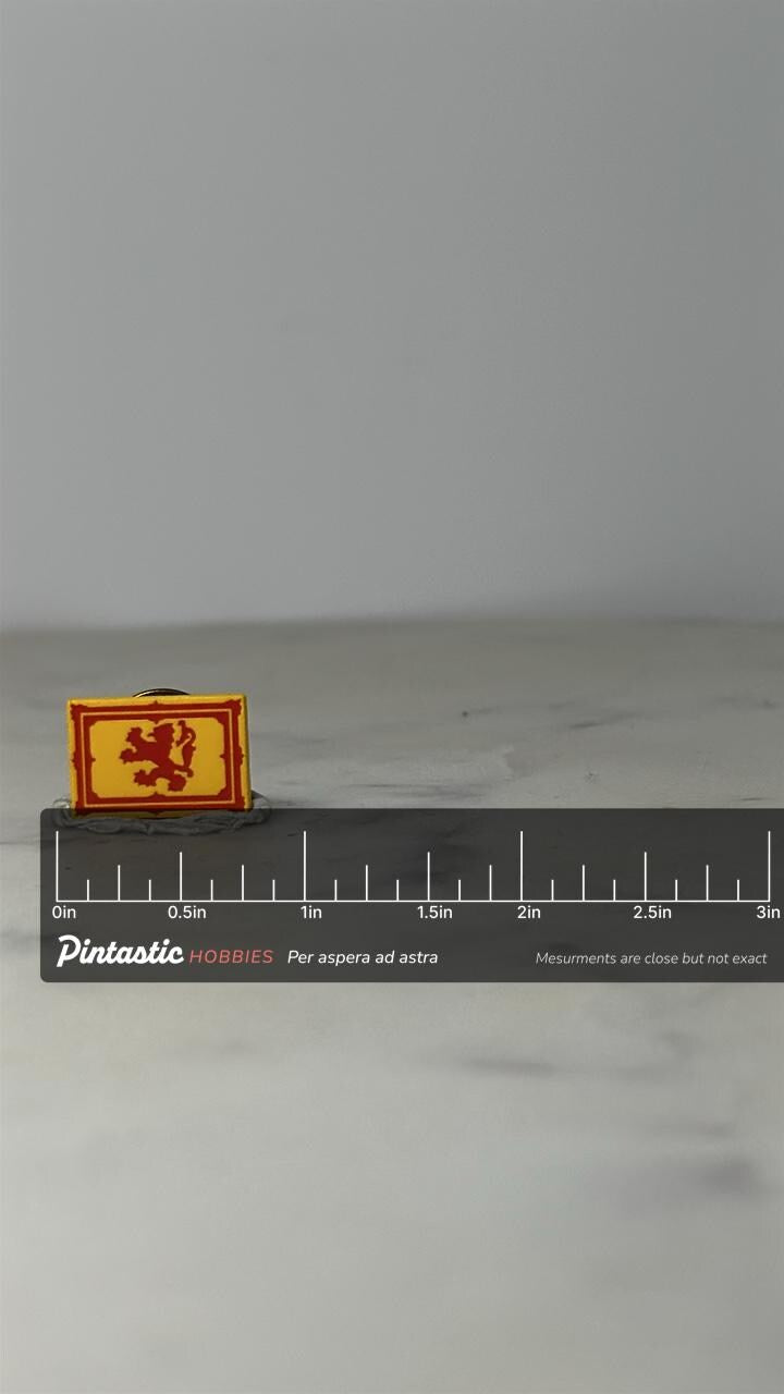 Scotland Lion Rampant Pin: Yellow Red Enamel - Heraldic Flag Accessory with ruler overlay for size reference