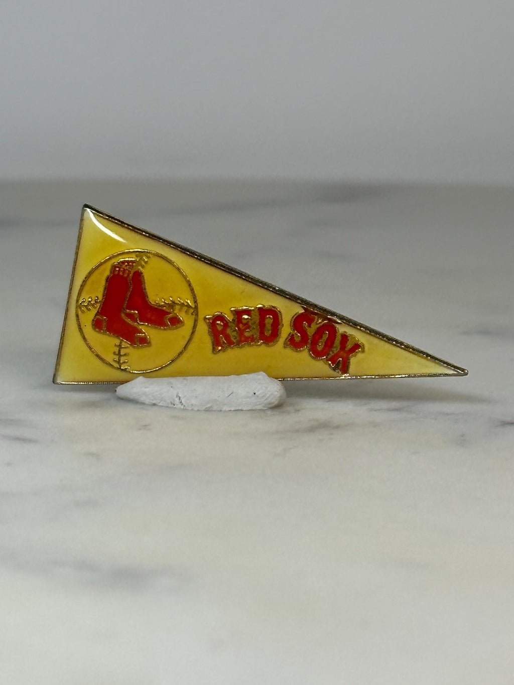 Boston Red Sox Pennant Pin: Yellow Enamel Finish - Vintage Sports Accessory