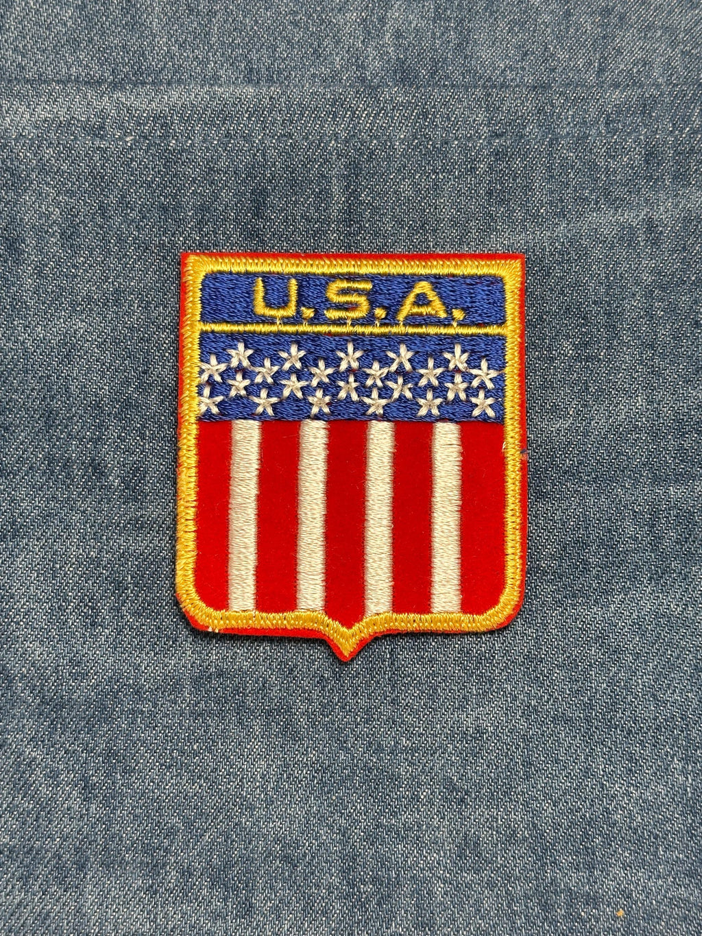 U.S.A. Flag Iron On Patch: Red White Blue Embroidered - Vintage Patriotic Accessory