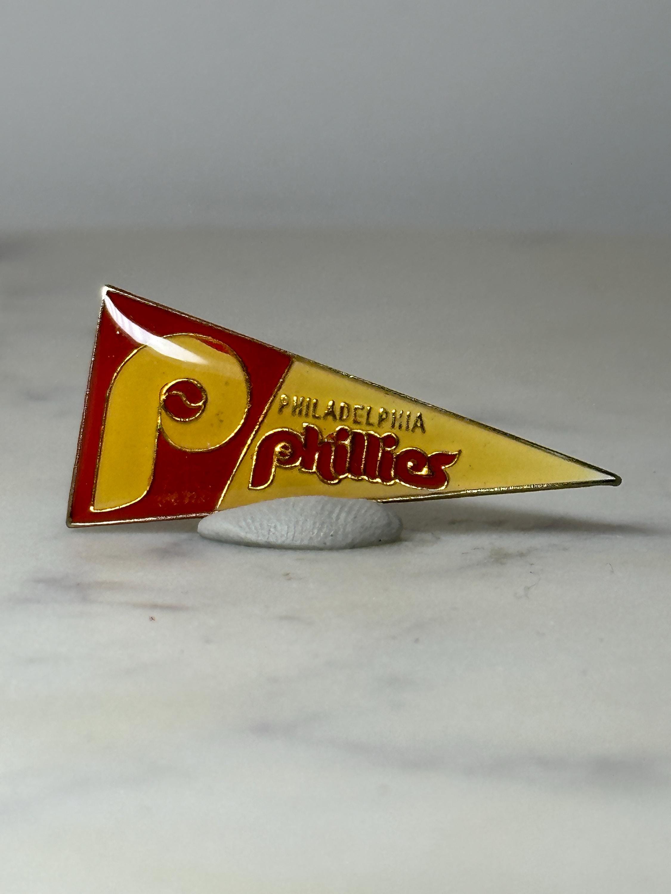Philadelphia Phillies Pennant Pin: Red & Yellow Enamel - Vintage Sports Accessory