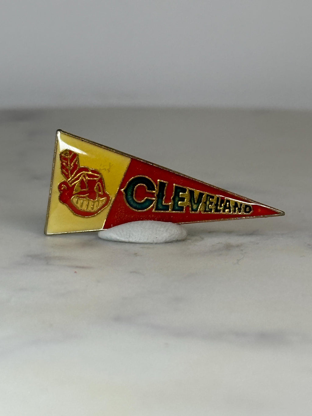 Cleveland MLB Pennant Pin: Red Yellow Enamel - Vintage Sports Accessory