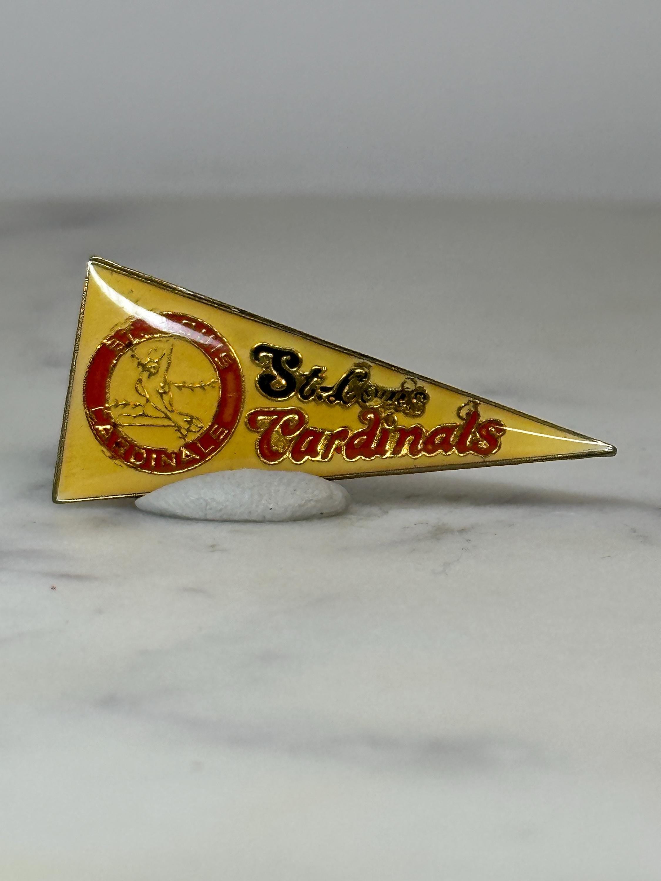 St. Louis Cardinals Pennant Pin: Yellow Red Enamel - Vintage Sports Accessory