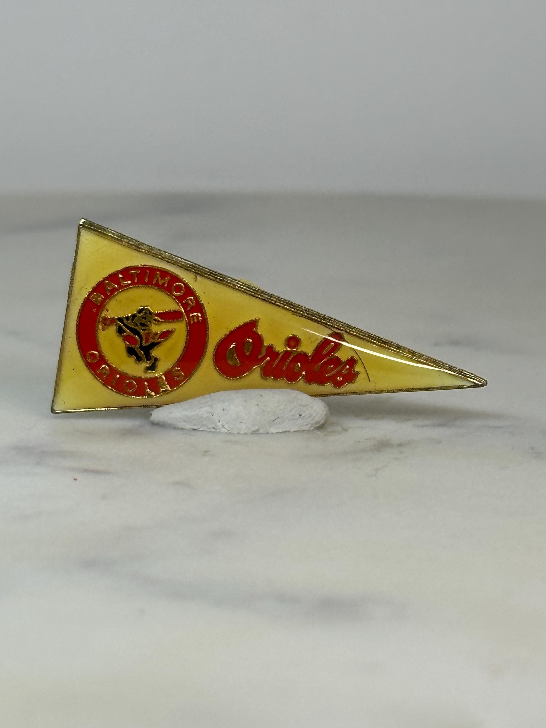 Baltimore Orioles Pennant Pin: Yellow Enamel Metal - Vintage Sports Accessory
