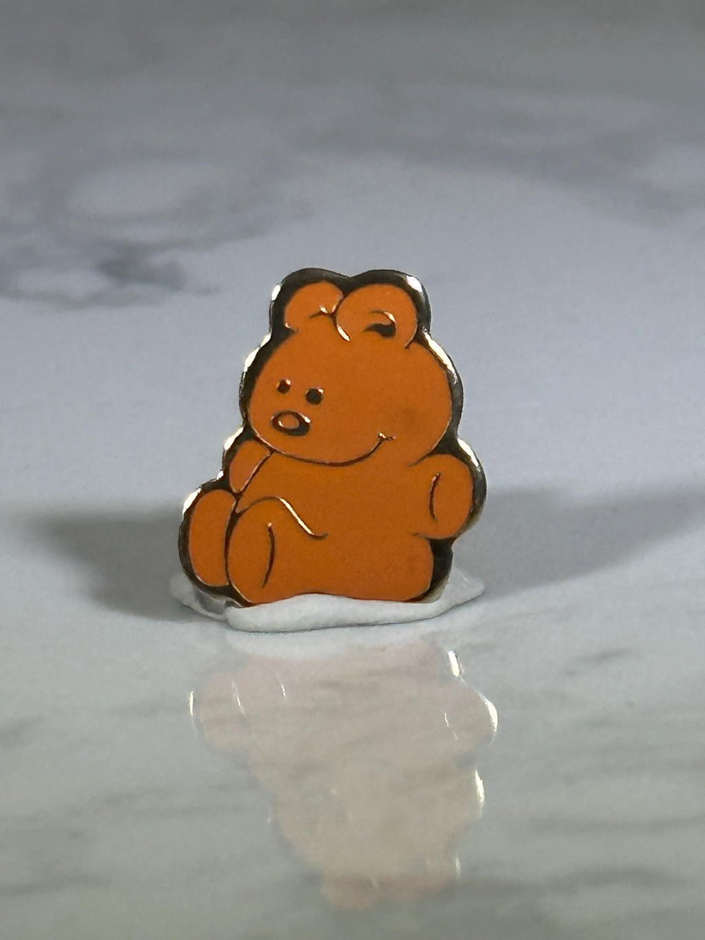 Orange Teddy Bear Pin: Glossy Enamel Finish - Retro Cute Accessory