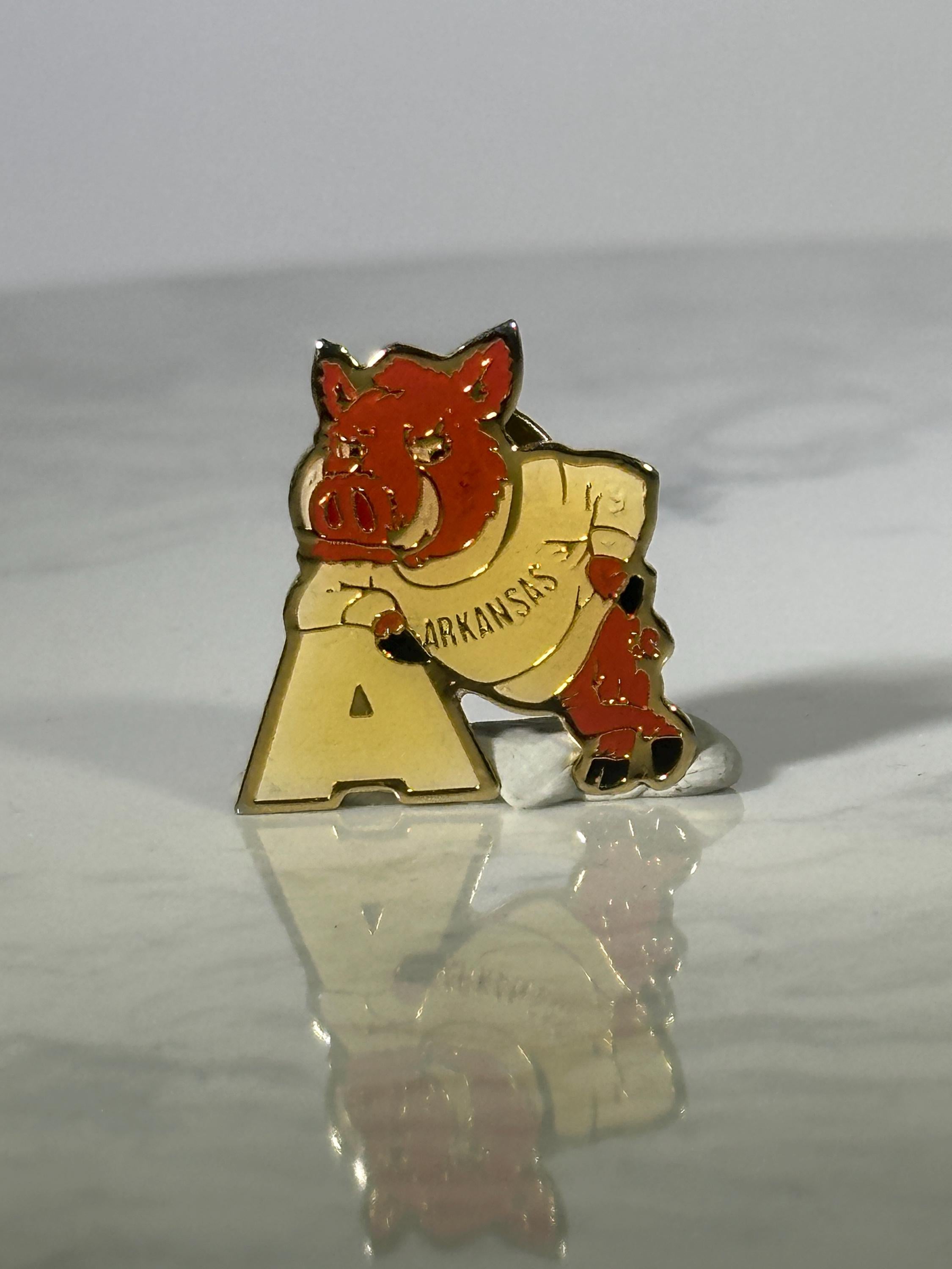 Arkansas Razorbacks Pin: Gold Red Enamel - Vintage College Accessory