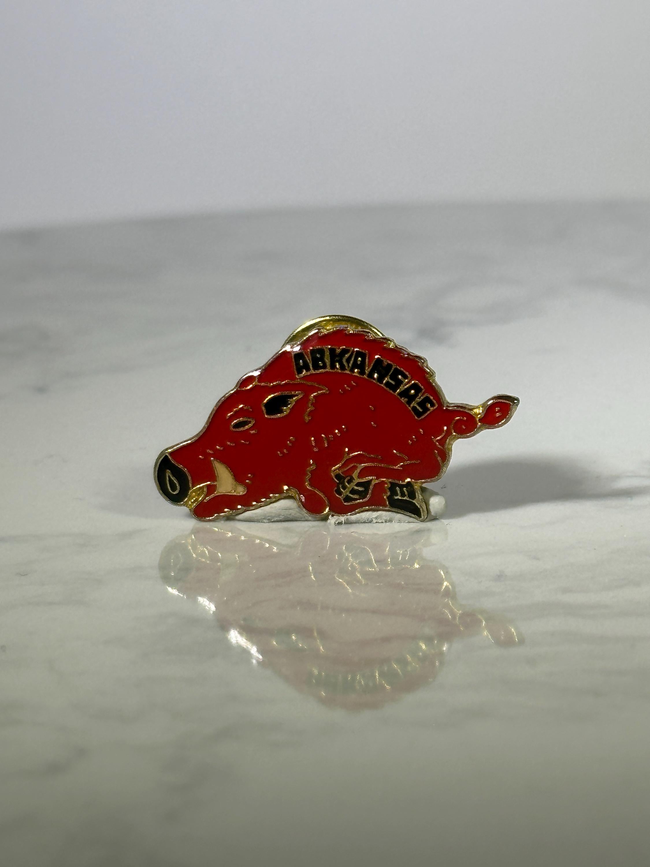 Arkansas Razorbacks Pin: Red Enamel Gold Tone - Vintage College Accessory