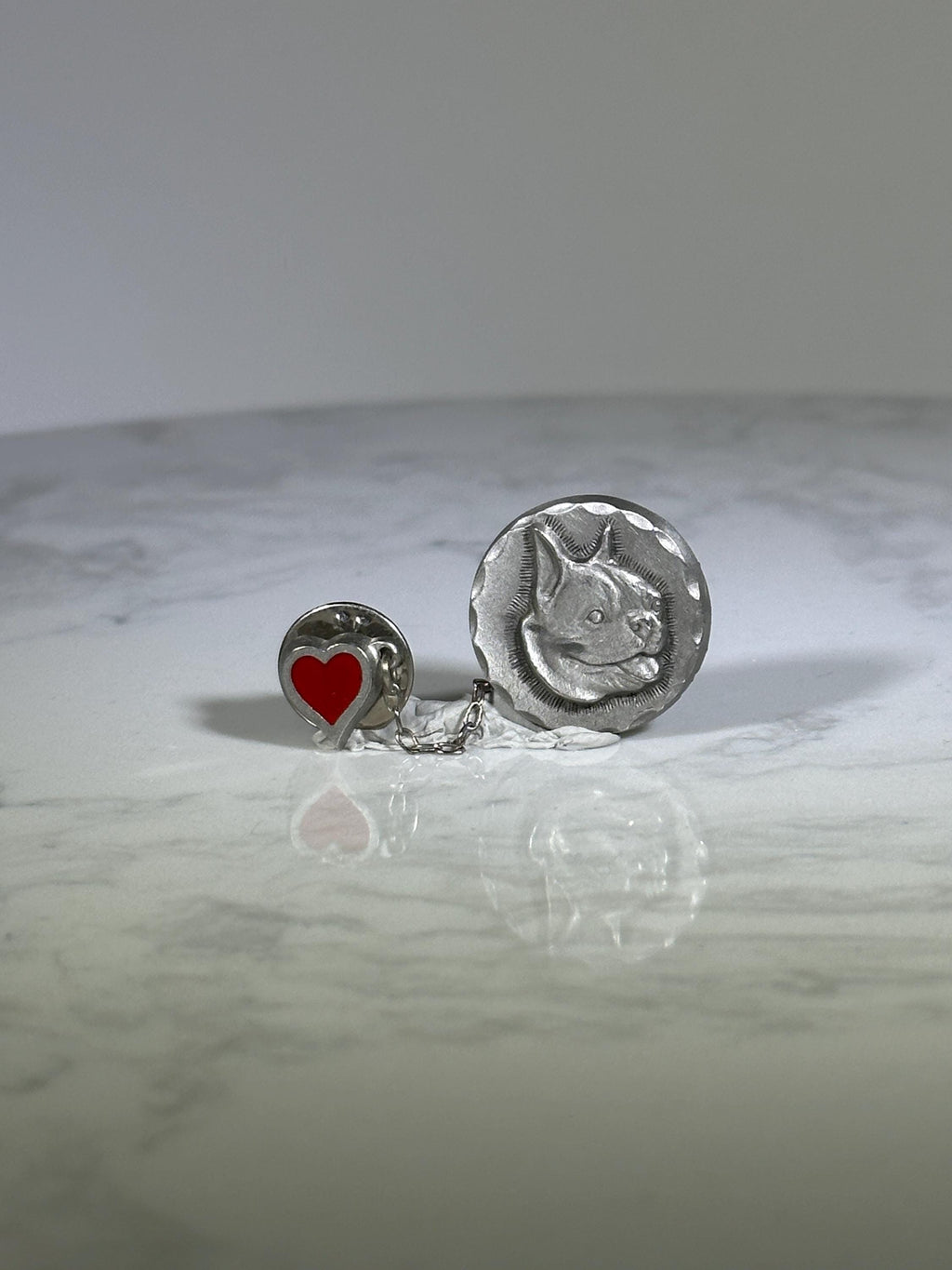 Love Boston Terriers Companion Pin: Silver Tone Red Accent - Dog Lover Vintage Accessory