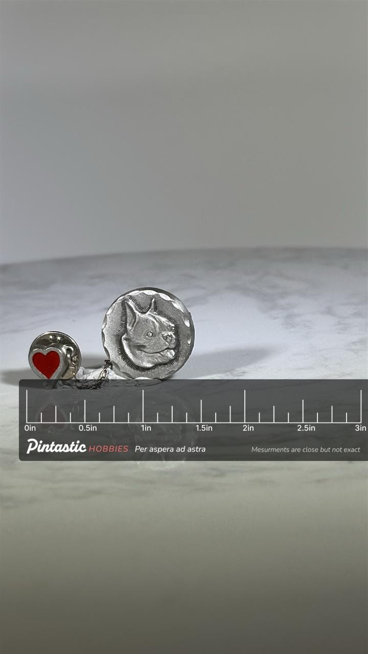 Love Boston Terriers Companion Pin: Silver Tone Red Accent - Dog Lover Vintage Accessory with ruler overlay for size referenc