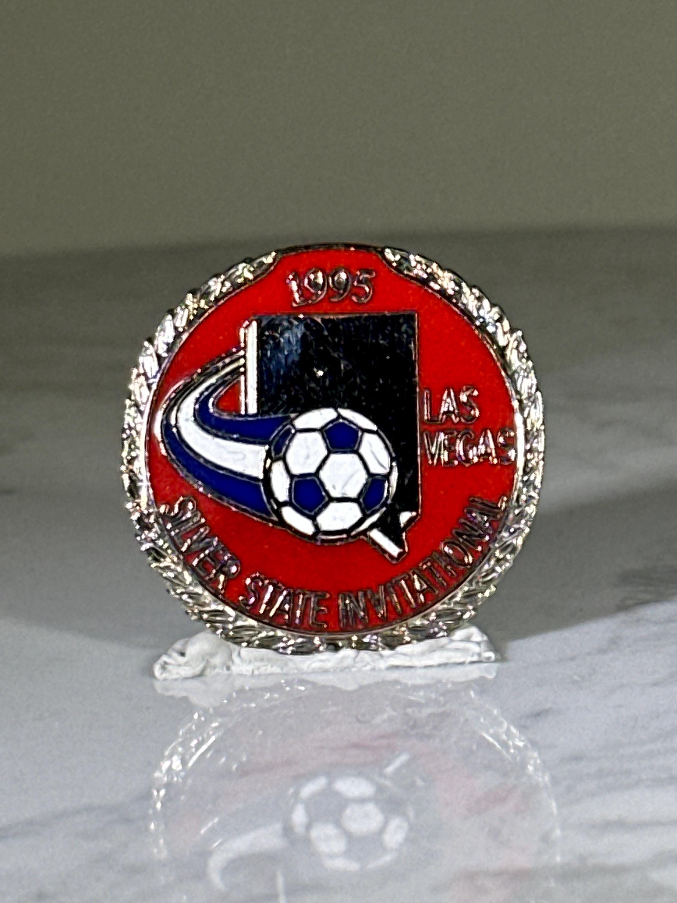 1995 Las Vegas Soccer Pin: Red Enamel Silver Trim - Sports Tournament Accessory