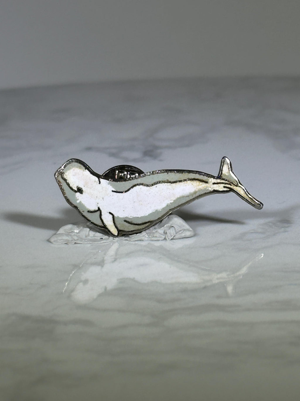Beluga Whale Lapel Pin: White Enamel Silver Tone - Marine Life Accessory