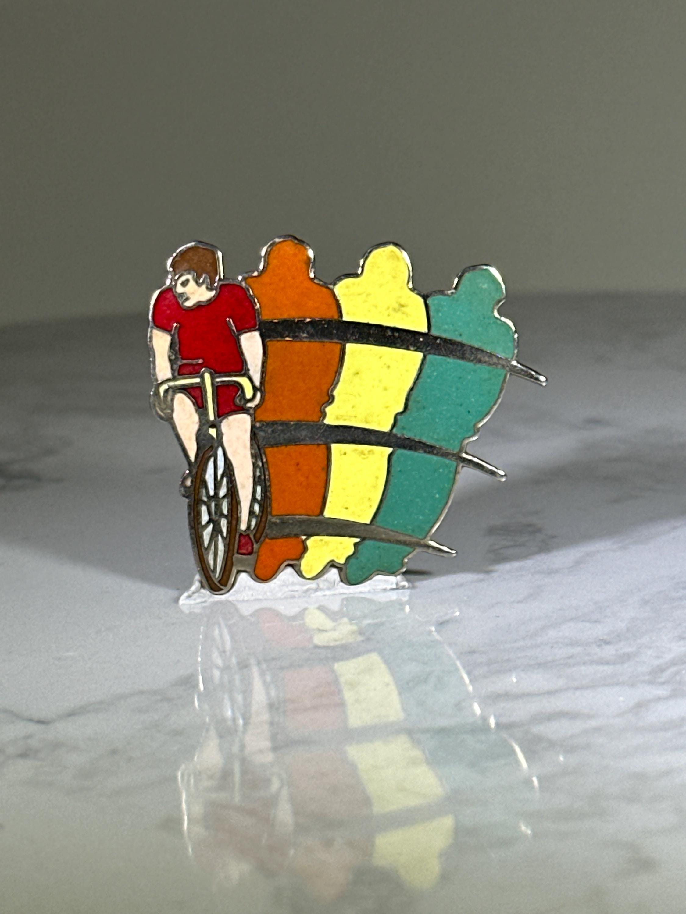 Cyclist Racing Enamel Pin: Retro Multicolor Finish - 1980s Sports Accessory