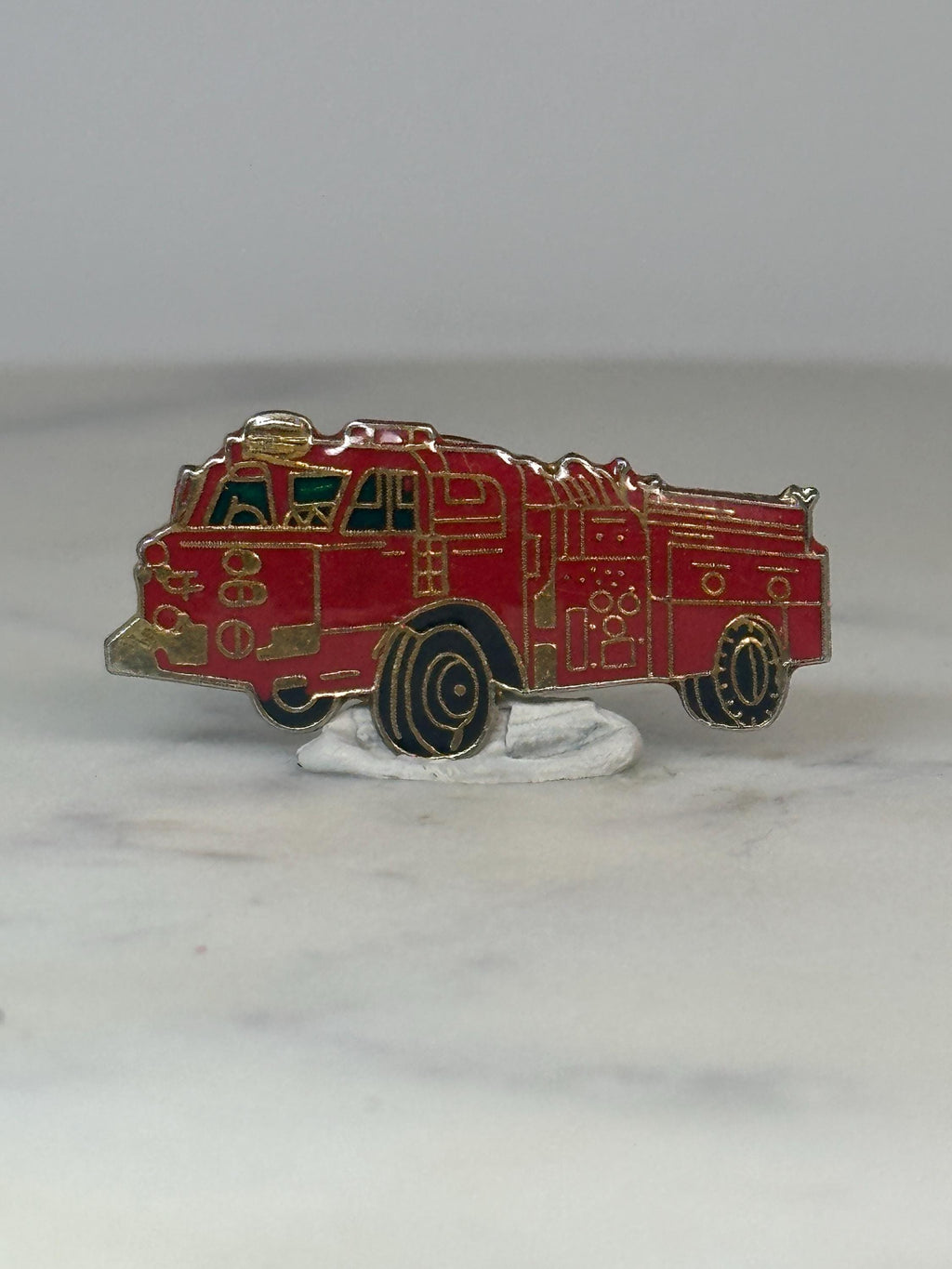 Fire Truck Enamel Pin: Red Goldtone - Vintage Firefighter Accessory