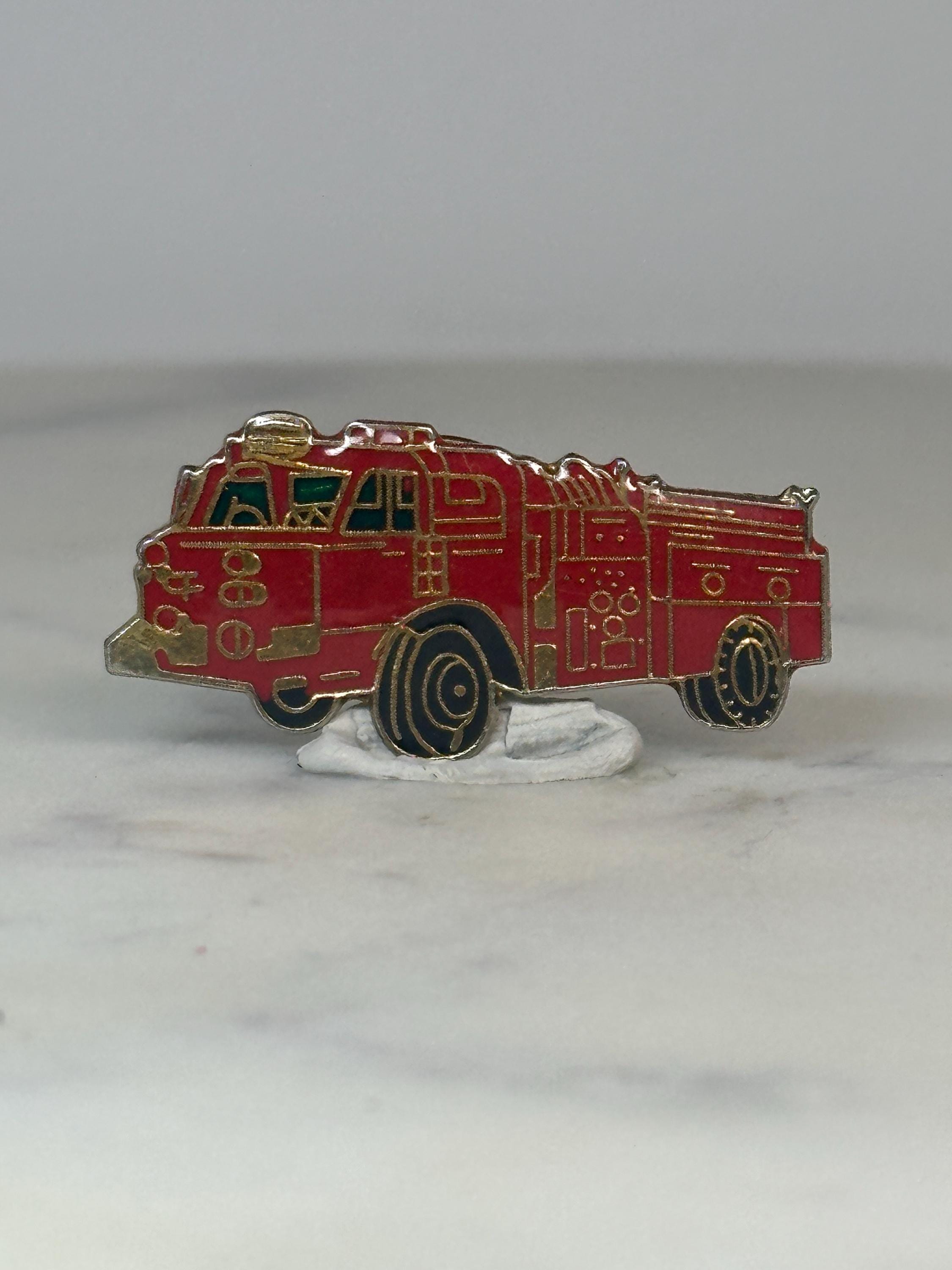 Fire Truck Enamel Pin: Red Goldtone - Vintage Firefighter Accessory