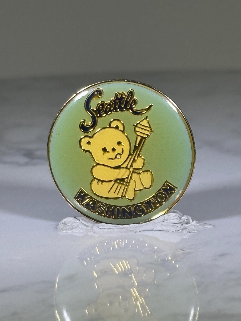 Seattle Bear Souvenir Pin: Gold Enamel - Cute Travel Accessory