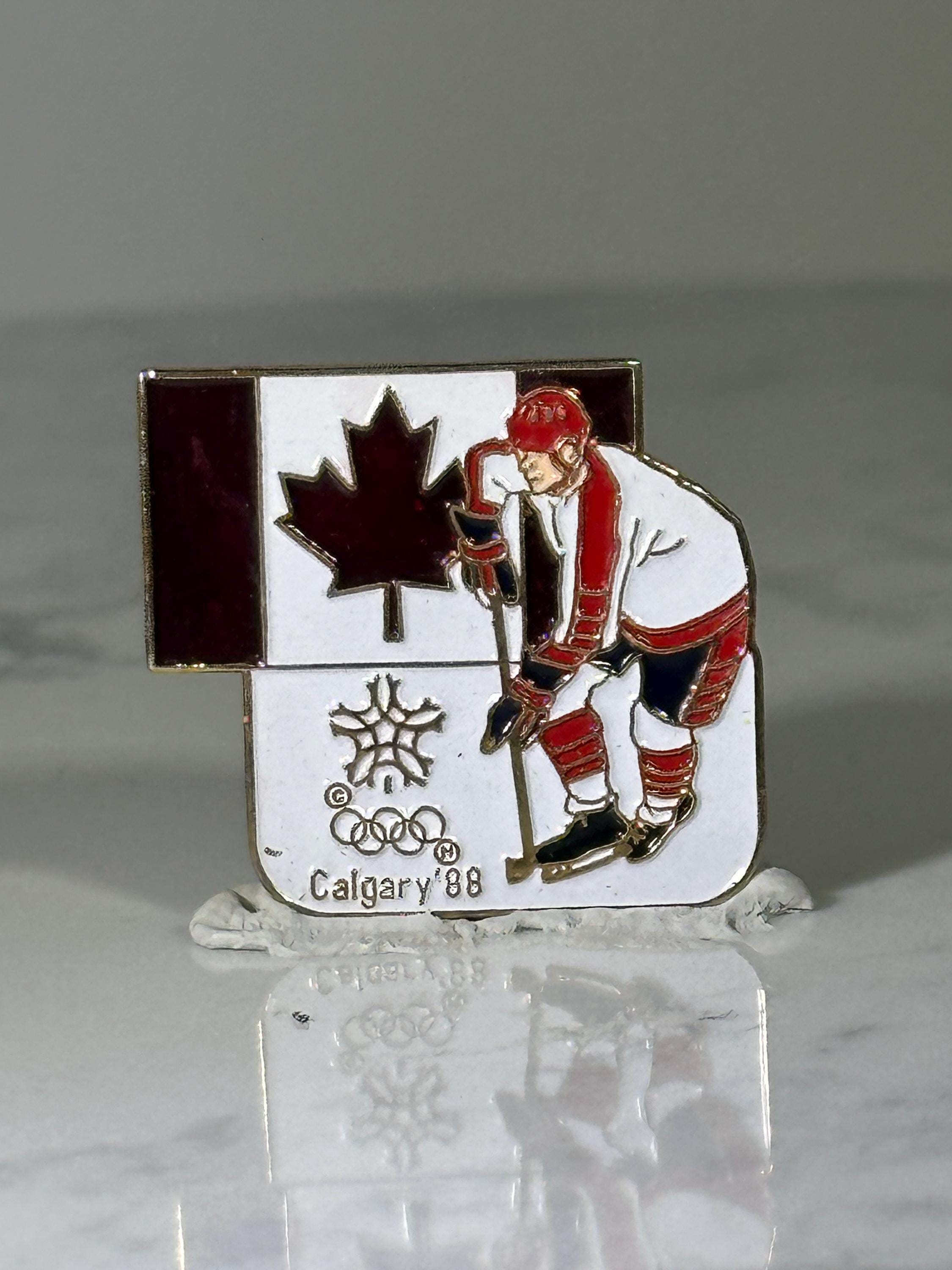 Calgary 1988 Hockey Pin: Enamel Canada Flag - Winter Olympics Accessory