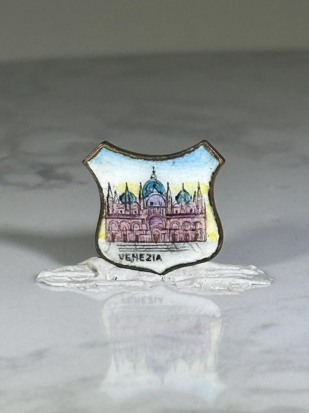 Venezia Souvenir Pin: Pastel Enamel Shield - Vintage Travel Accessory