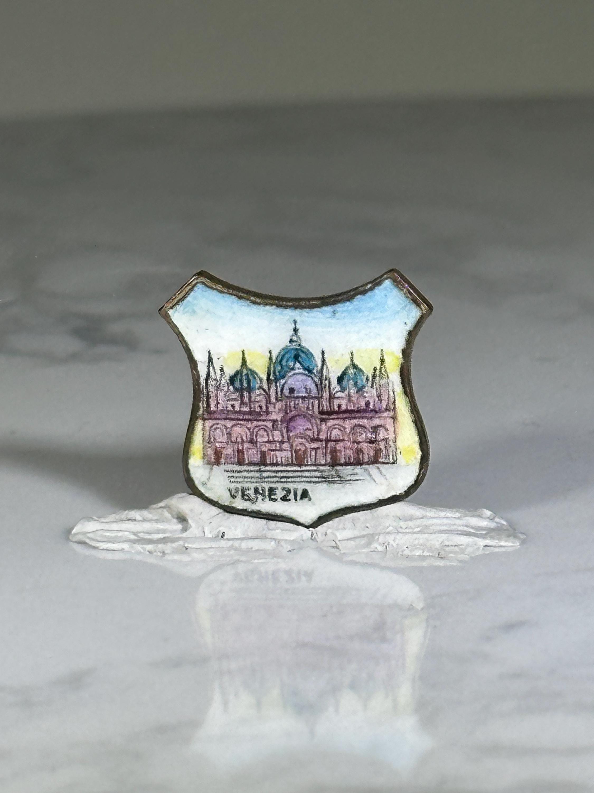 Venezia Souvenir Pin: Pastel Enamel Shield - Vintage Travel Accessory