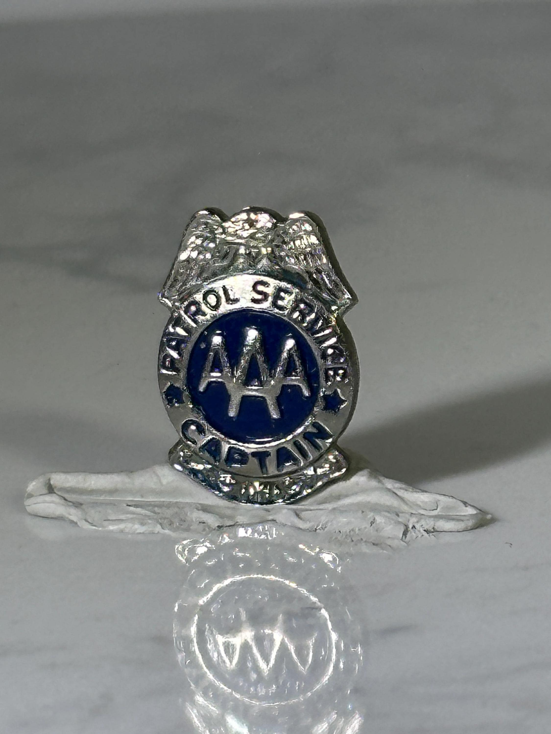 AAA Patrol Service Pin: Silver Blue Enamel Badge - Vintage Captain Accessory