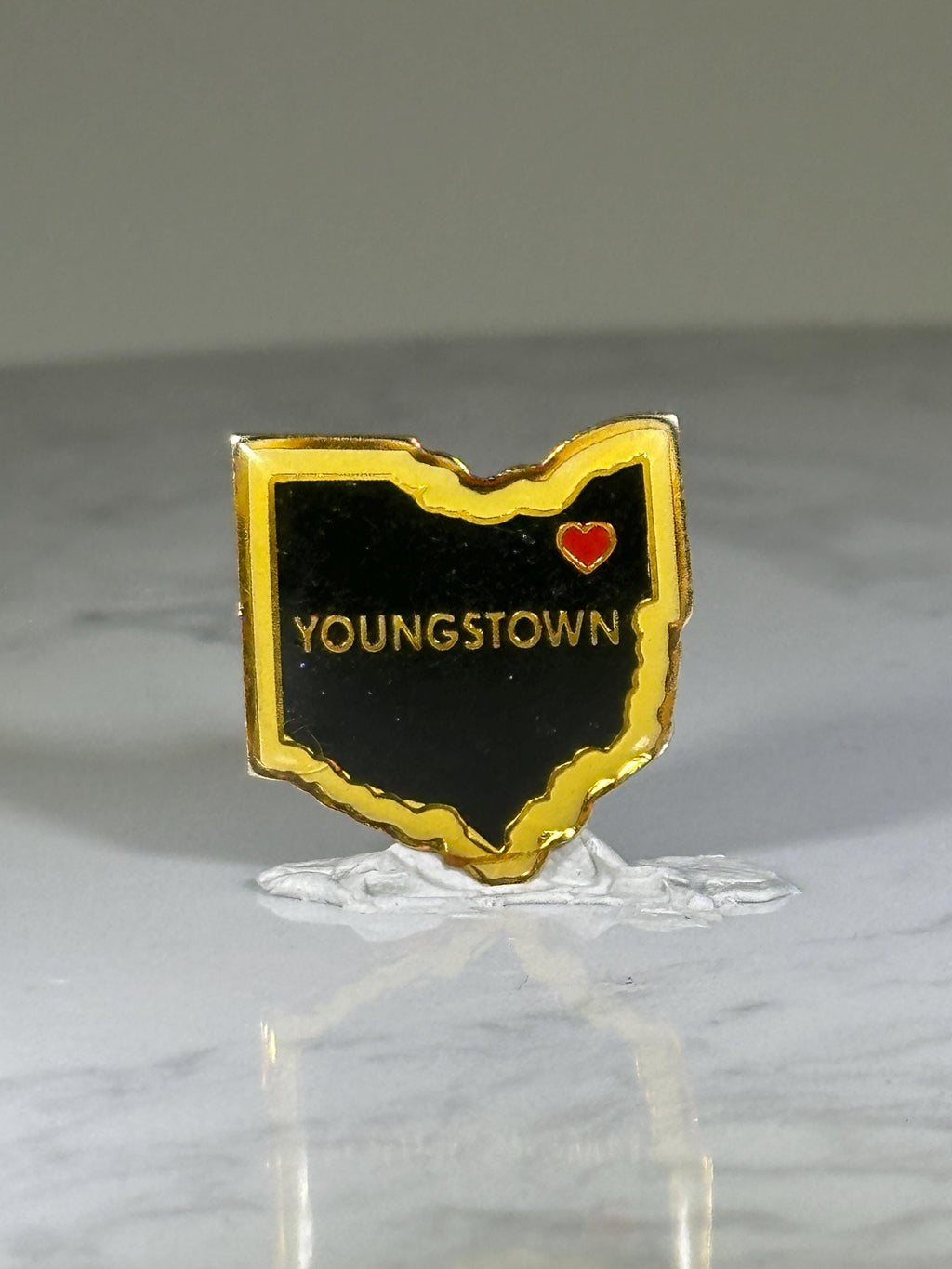 Youngstown Ohio State Pin: Black & Gold Enamel - Vintage City Souvenir Accessory