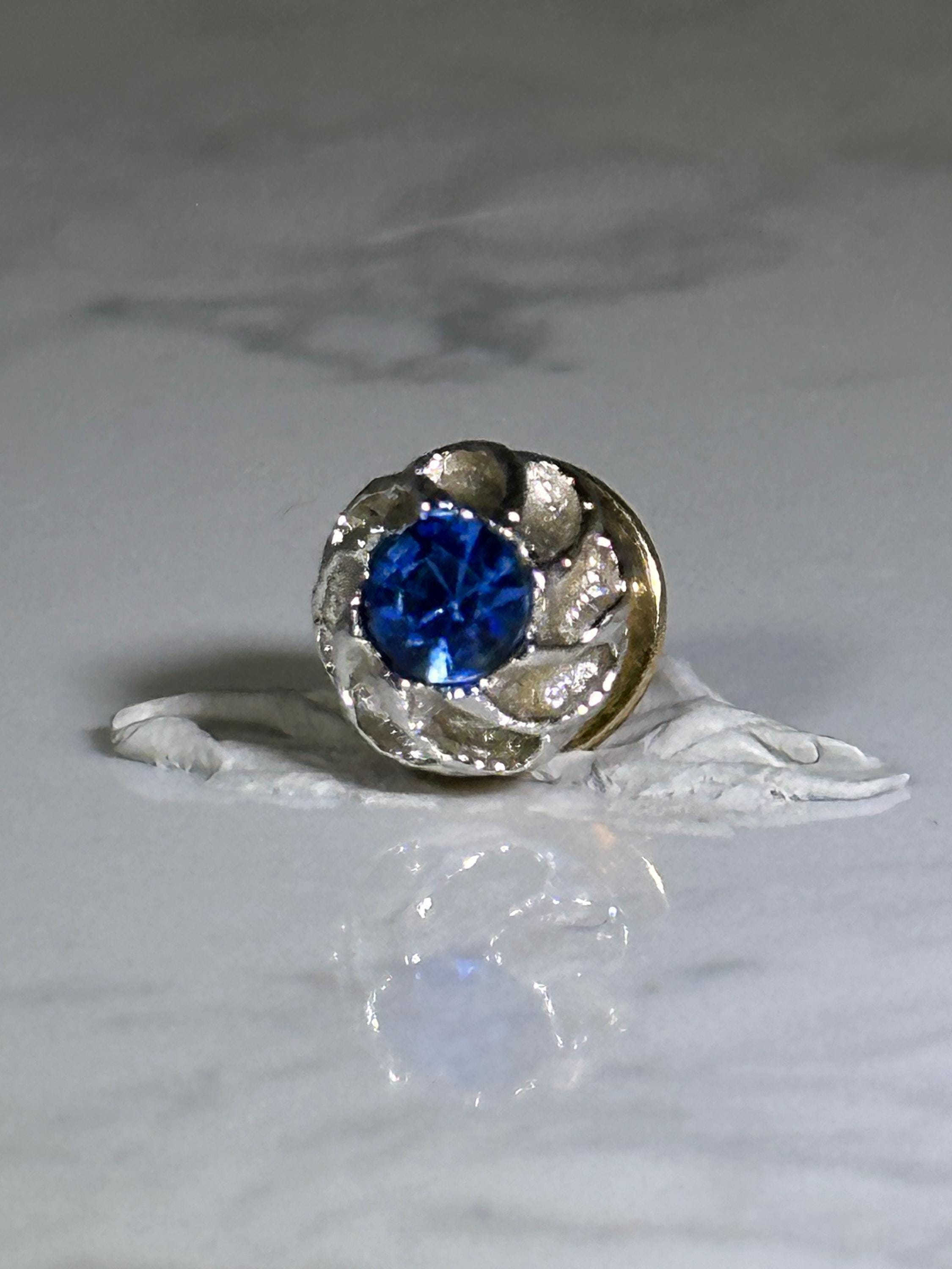 Blue Gem Floral Lapel Pin: Silver Tone Finish - Vintage Accessory