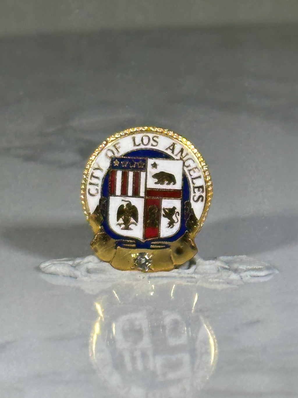 City of Los Angeles Pin: Gold Tone Enamel Shield - Vintage Civic Accessory