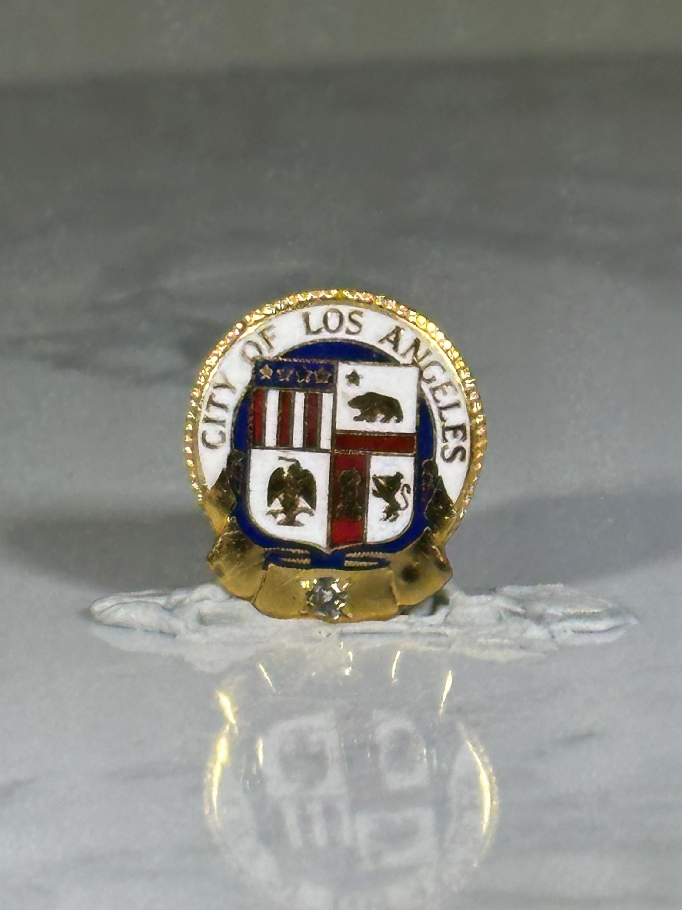 City of Los Angeles Pin: Gold Tone Enamel Shield - Vintage Civic Accessory
