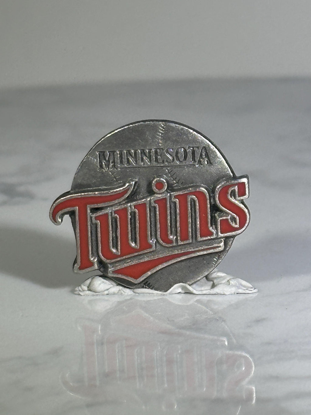 Minnesota Twins Baseball Pin: Silver & Red Enamel - Vintage Sports Accessory