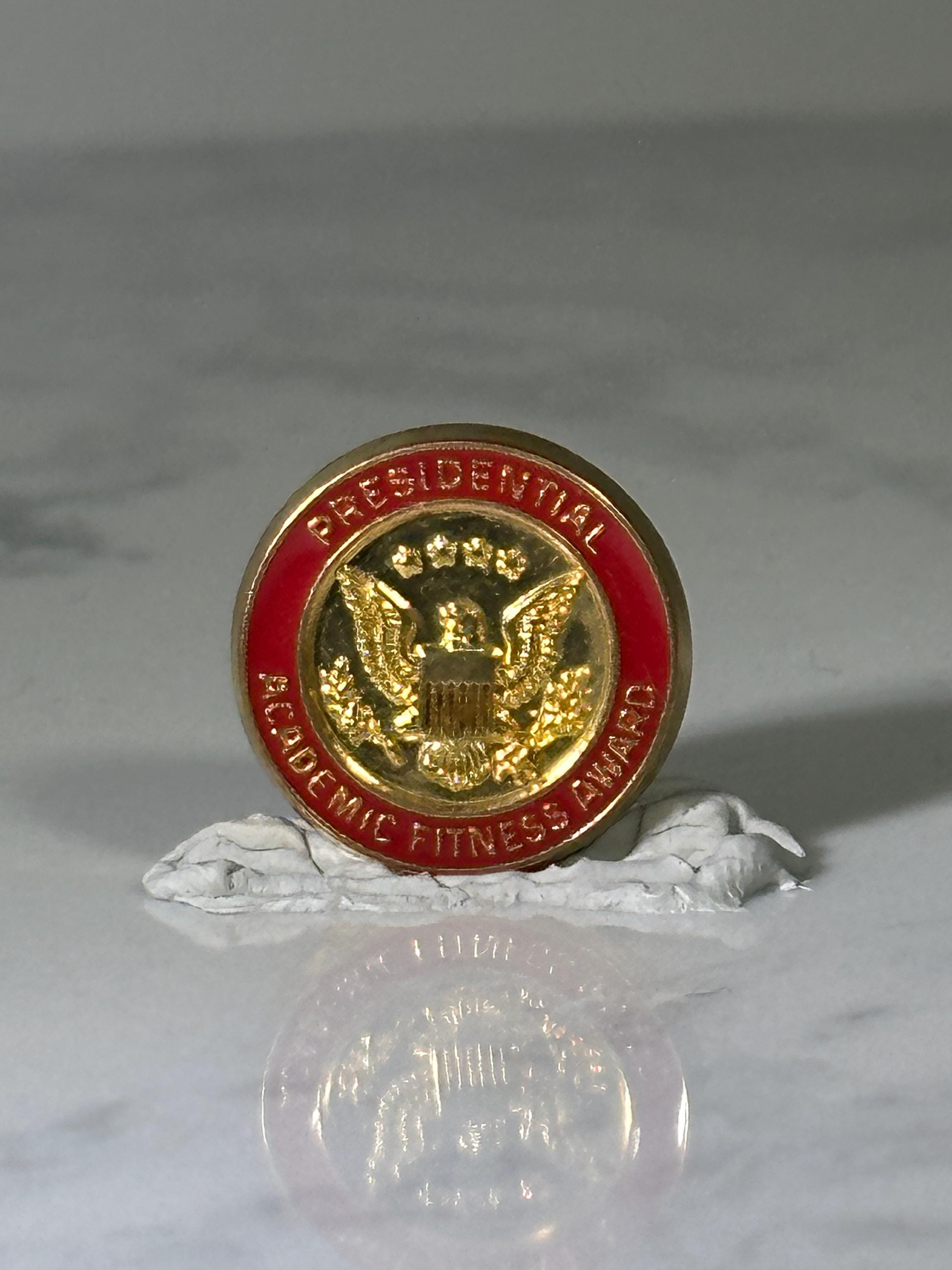 Presidential Academic Fitness Award Pin: Gold Red Enamel - Vintage School Accessory
