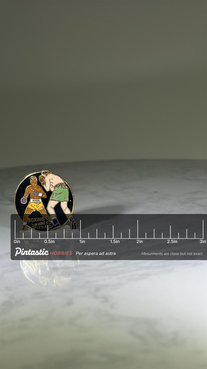 Boxing Sport Enamel Pin: Multicolor Gold-Tone - Retro Sports Accessory with ruler overlay for size reference