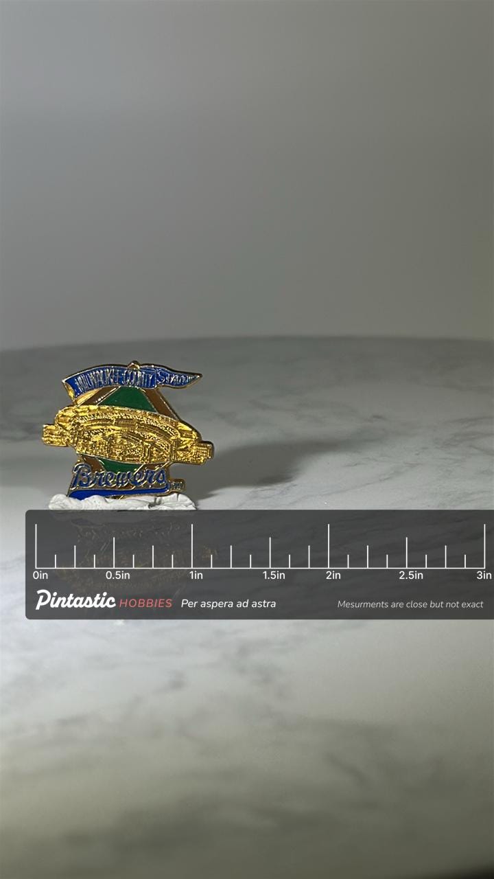 Milwaukee Brewers County Stadium Pin: Gold Enamel - Vintage Brewers Accessory with ruler overlay for size reference