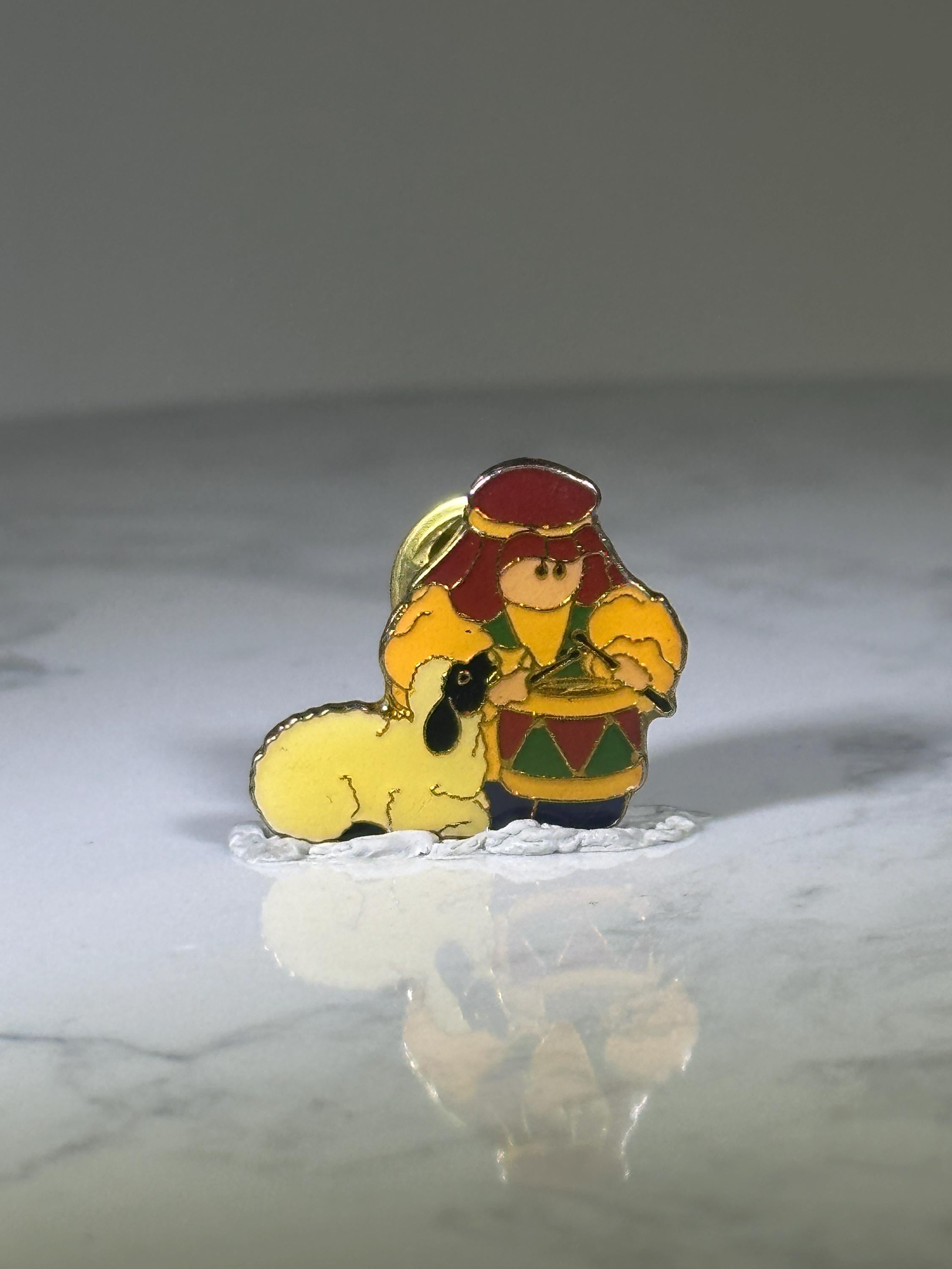 Little Drummer Boy Pin: Enamel Gold-Tone - Vintage Holiday Accessory