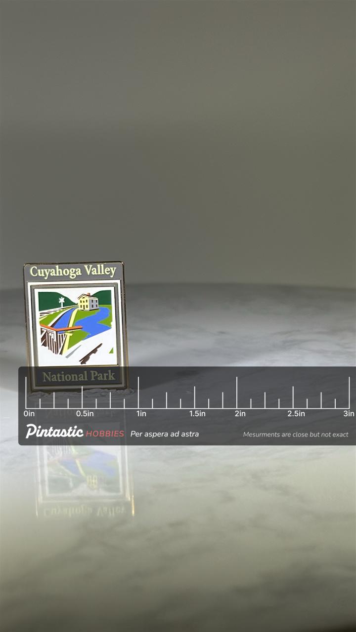 Cuyahoga Valley National Park Pin: Enamel with Gold Trim - Nature Travel Accessory with ruler overlay for size reference