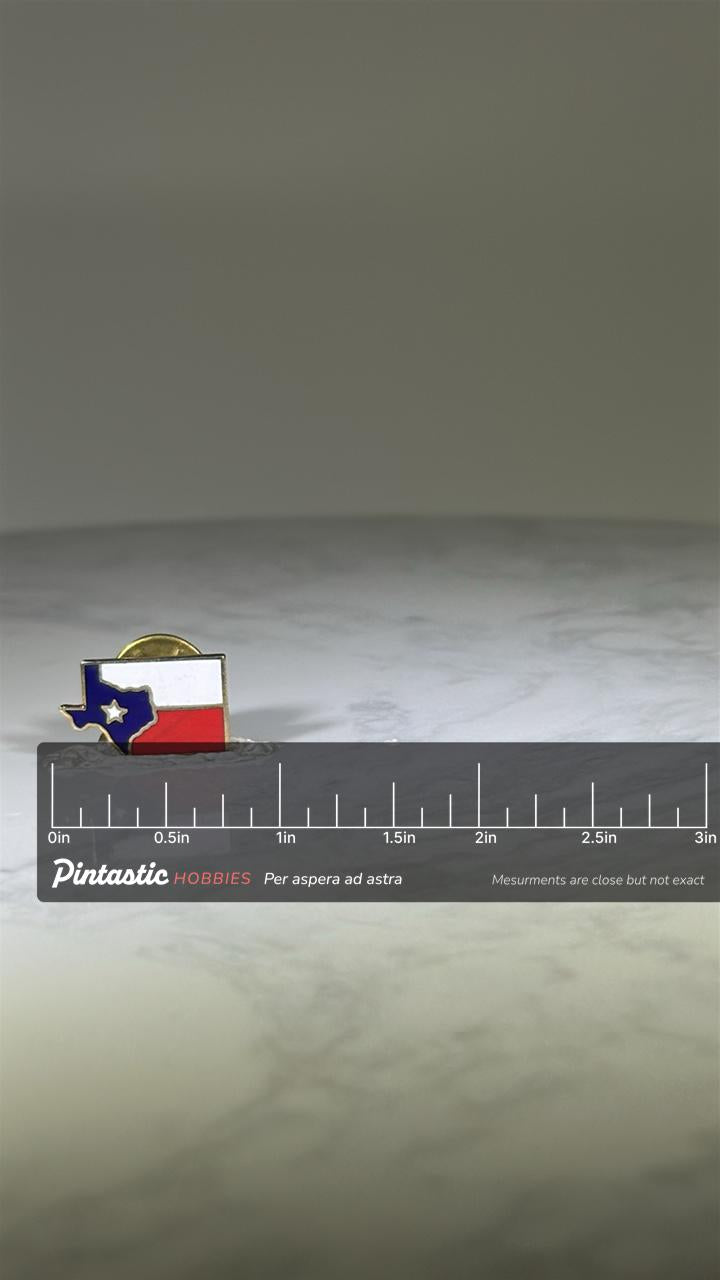 Texas State Flag Pin: Red White Blue Enamel - Vintage Souvenir Accessory with ruler overlay for size reference