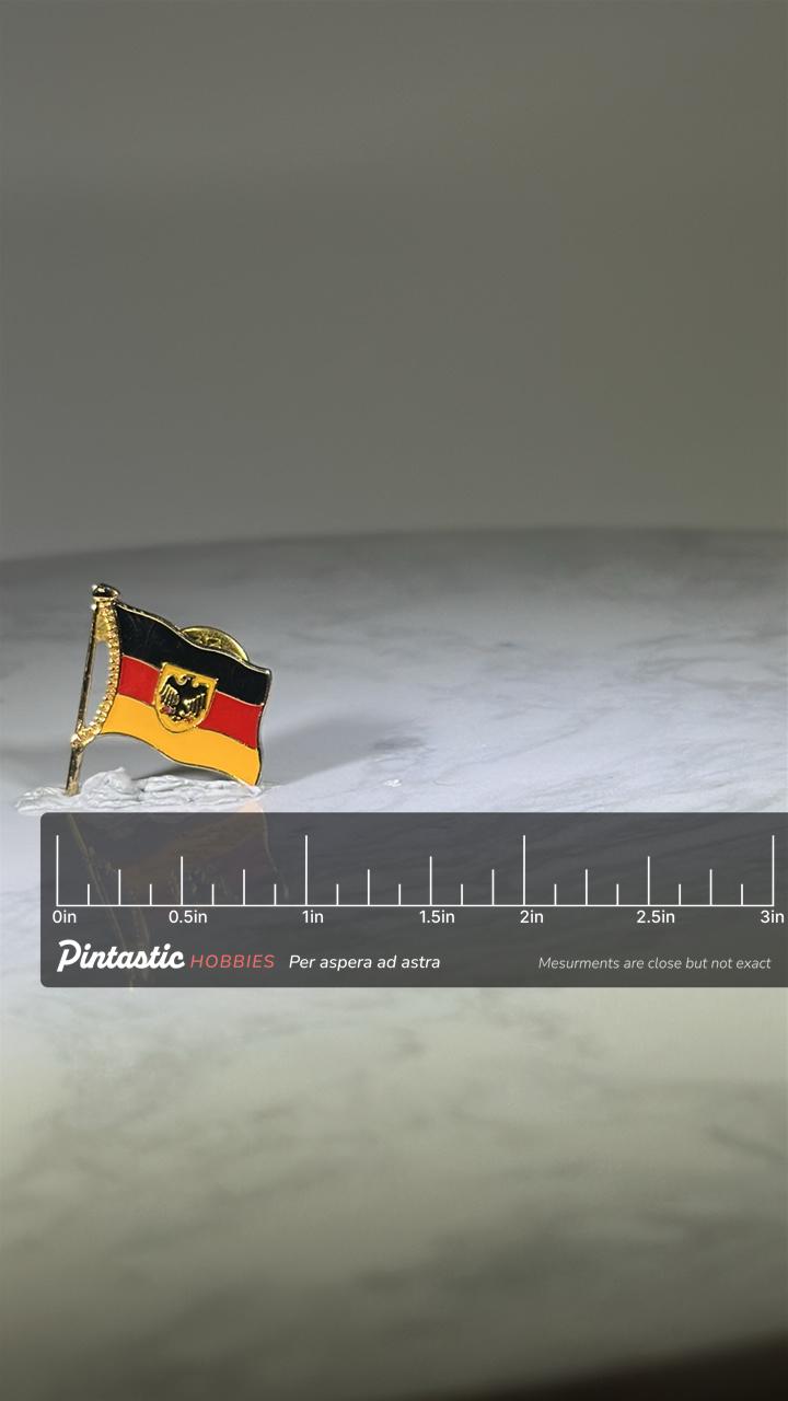 Germany Flag Pin: Gold Trim Enamel - Vintage Patriotic Accessory with ruler overlay for size reference