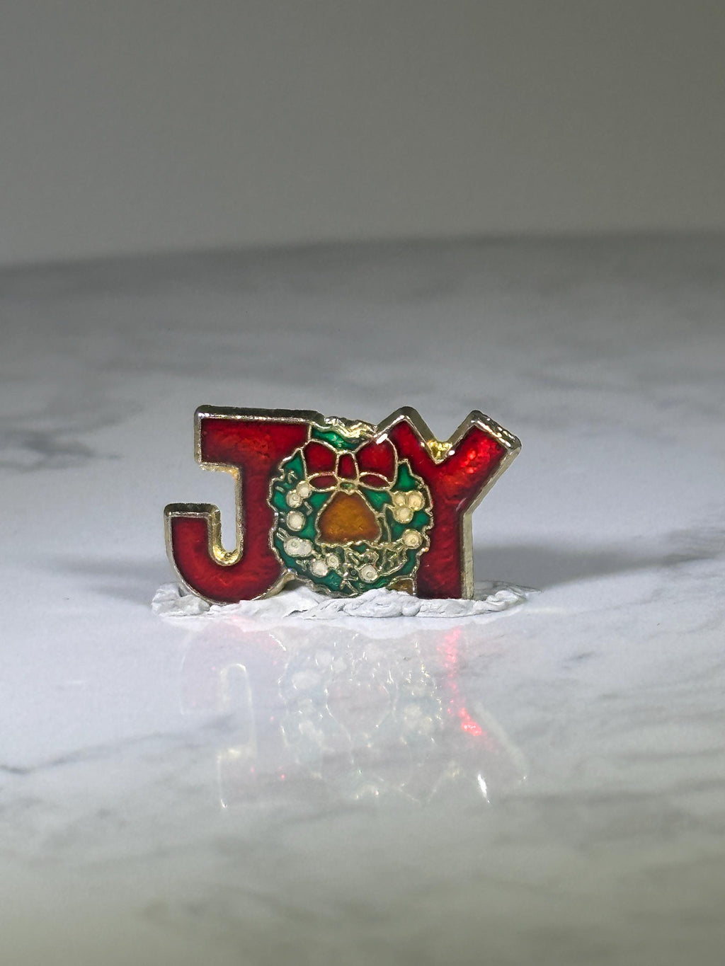 Joy Christmas Pin: Red Enamel Goldtone - Holiday Seasonal Accessory
