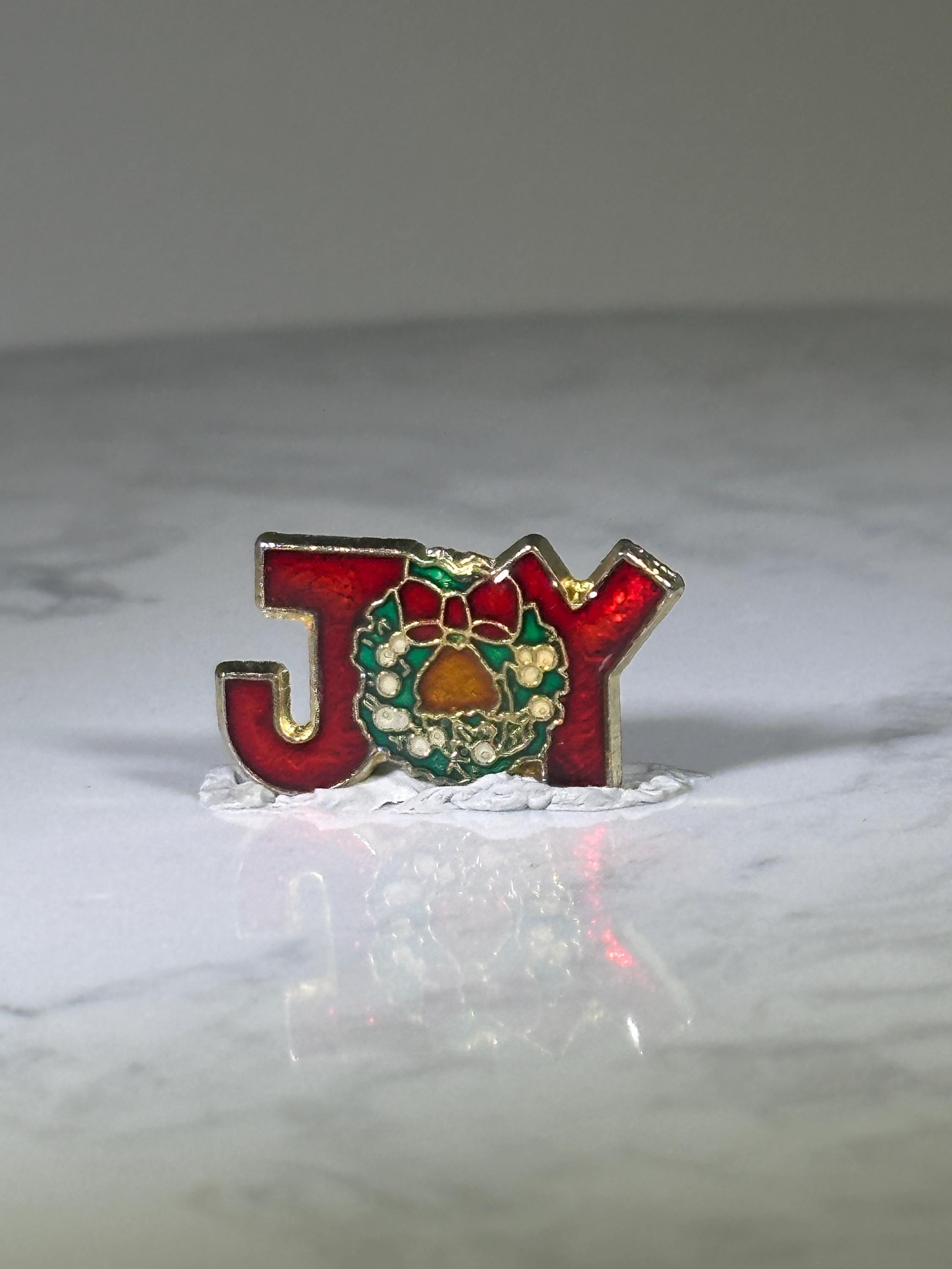 Joy Christmas Pin: Red Enamel Goldtone - Holiday Seasonal Accessory