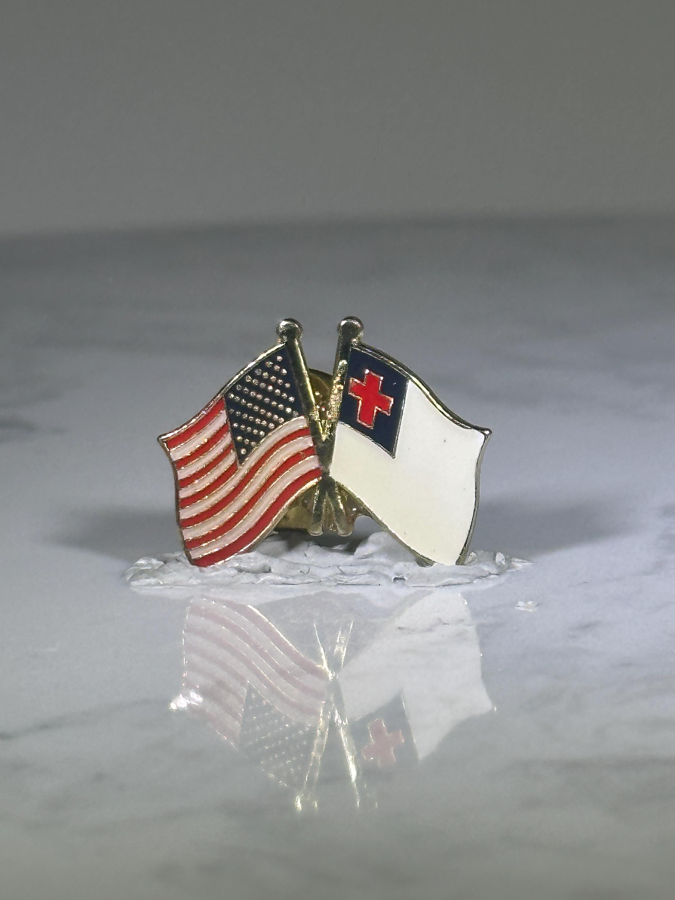 American & Christian Flag Pin: Gold-Tone Enamel - Patriotic Religious Accessory