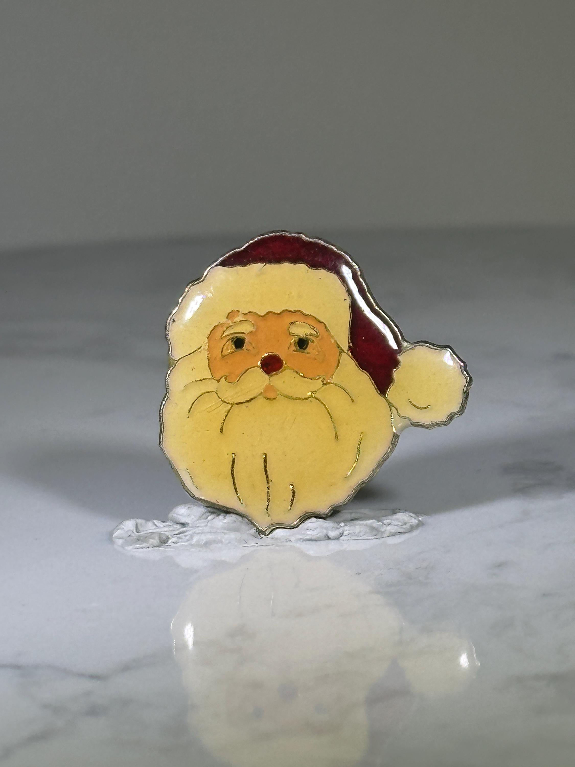 Vintage Santa Claus Pin: Red & Cream Enamel - Holiday Accessory