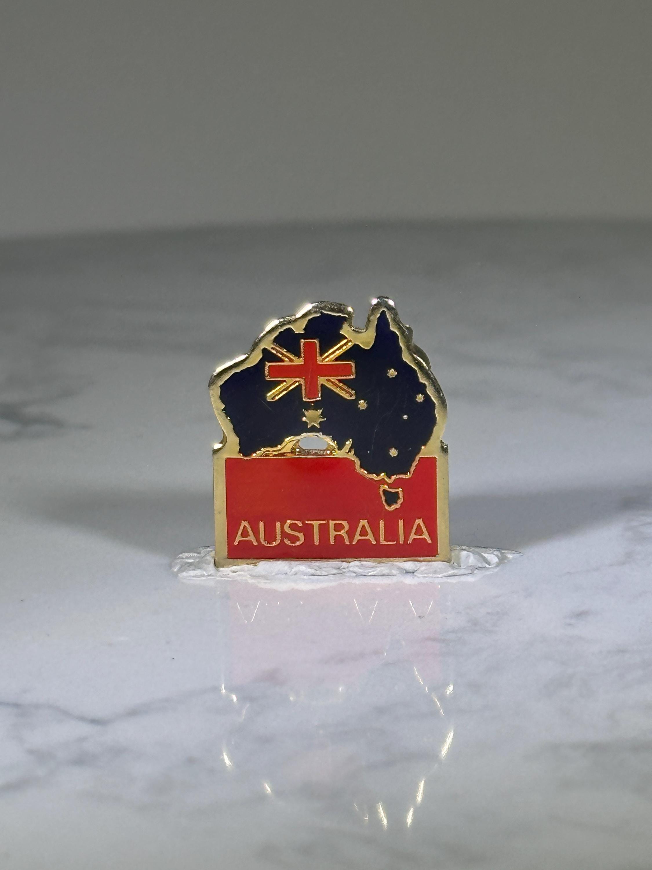 Australia Flag Map Pin: Gold Enamel Finish - Patriotic Travel Accessory