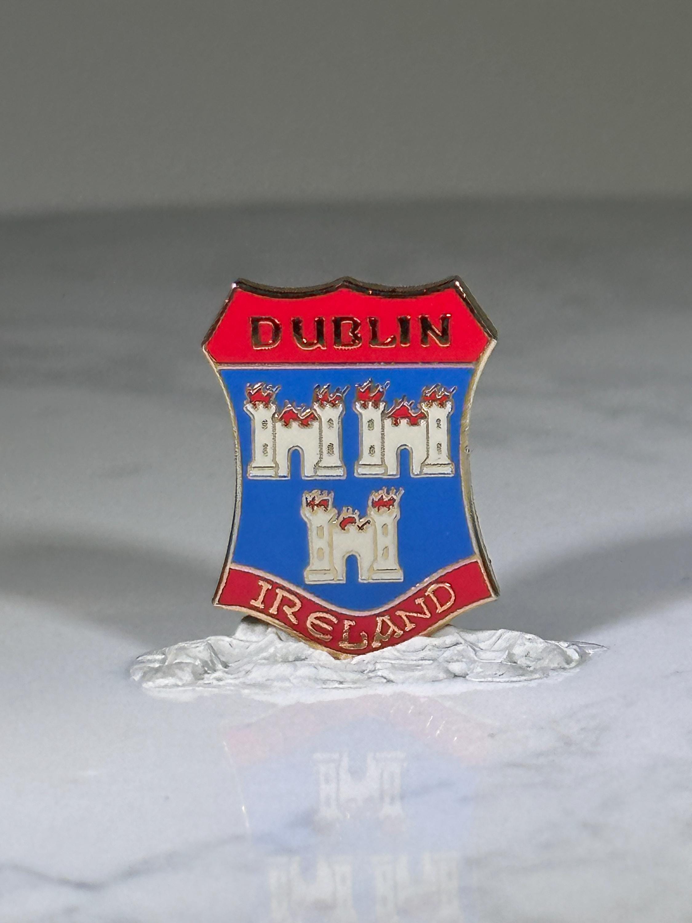 Dublin Ireland Crest Pin: Red Blue Enamel Finish - Souvenir Travel Accessory